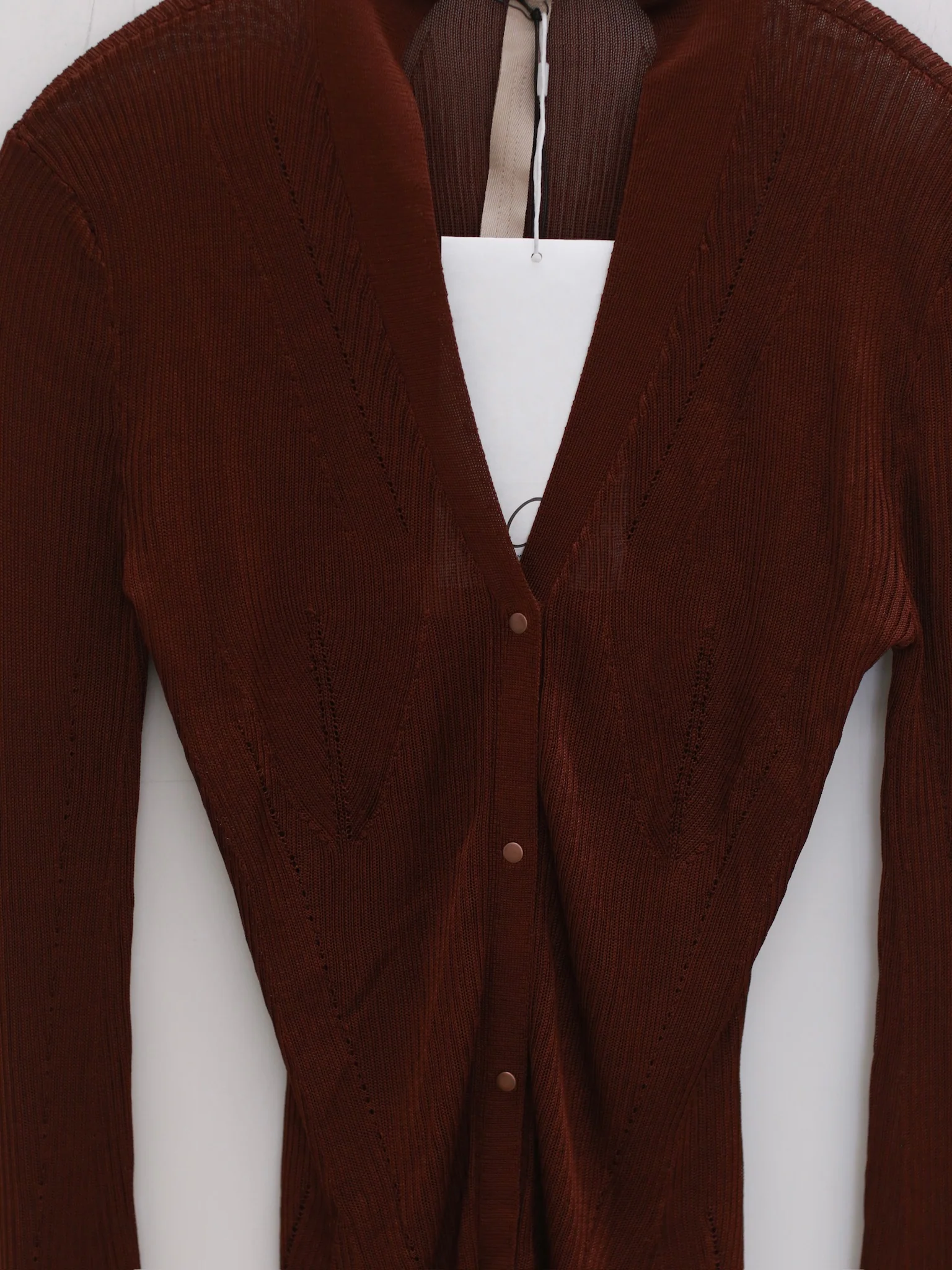 OUDE WAAG 25 Autumn and Winter Curved Ribbed Knit Cardigan OW-OW-25AW-KT01V1BR450-HZ Red Brown - Image 9