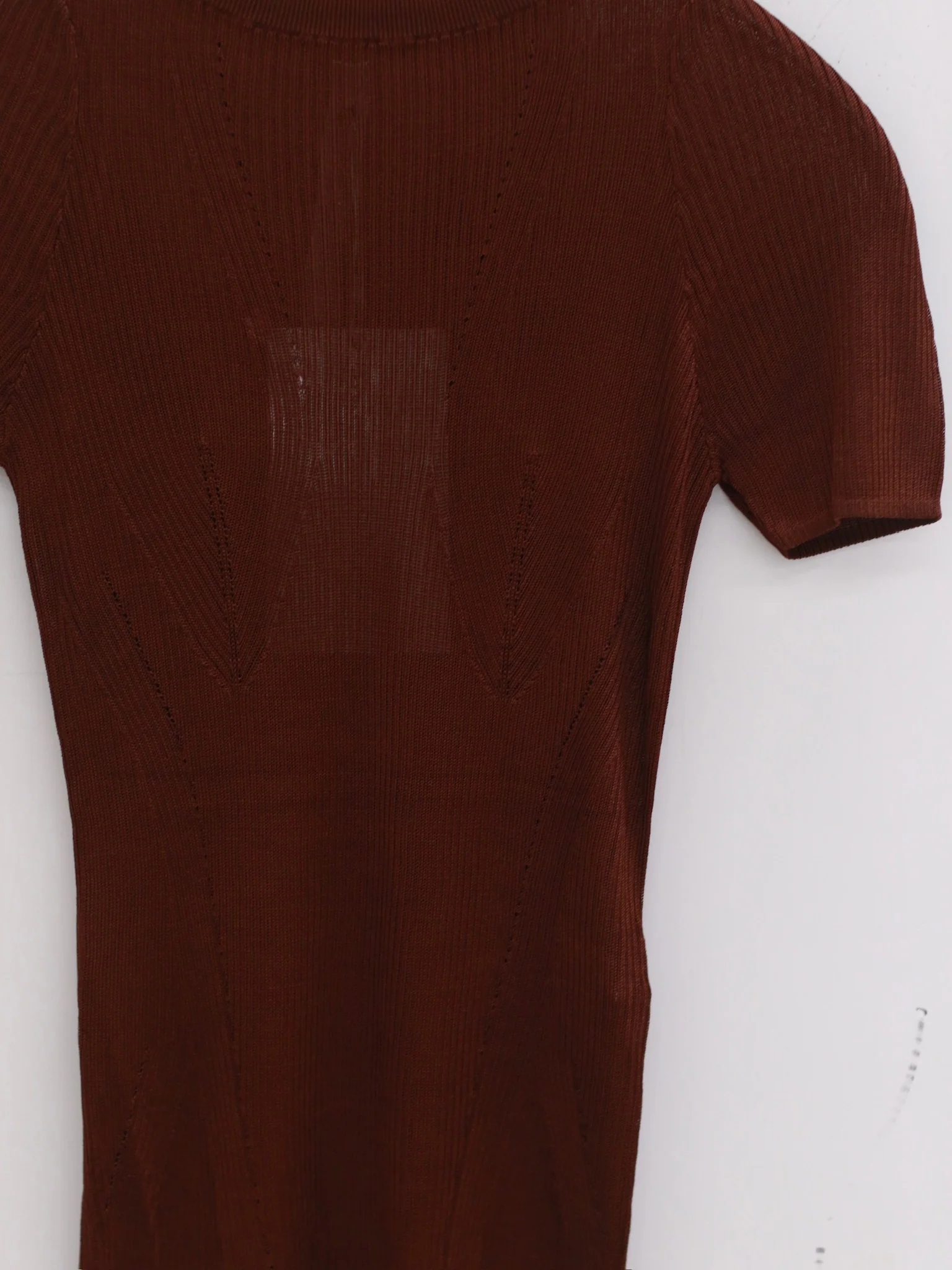 OUDE WAAG 25 Autumn and Winter Curved Thread Short Sleeve Knit Top T-shirt OW-OW-25AW-KT04V1BR450-HZ Red Brown - Image 10