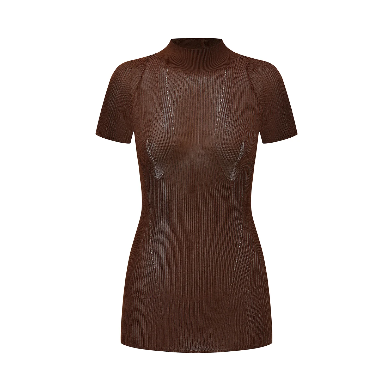OUDE WAAG 25 Autumn and Winter Curved Thread Short Sleeve Knit Top T-shirt OW-OW-25AW-KT04V1BR450-HZ Red Brown - Image 6