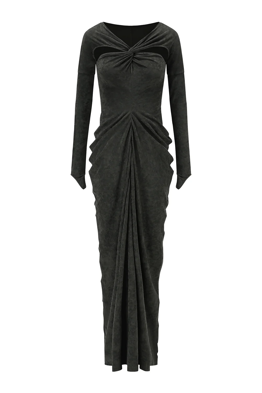 OUDE WAAG 25 Autumn and Winter Knot Stretch Velvet Dress OW-OW-25AW-DS15T1GR590-ML Dark Green