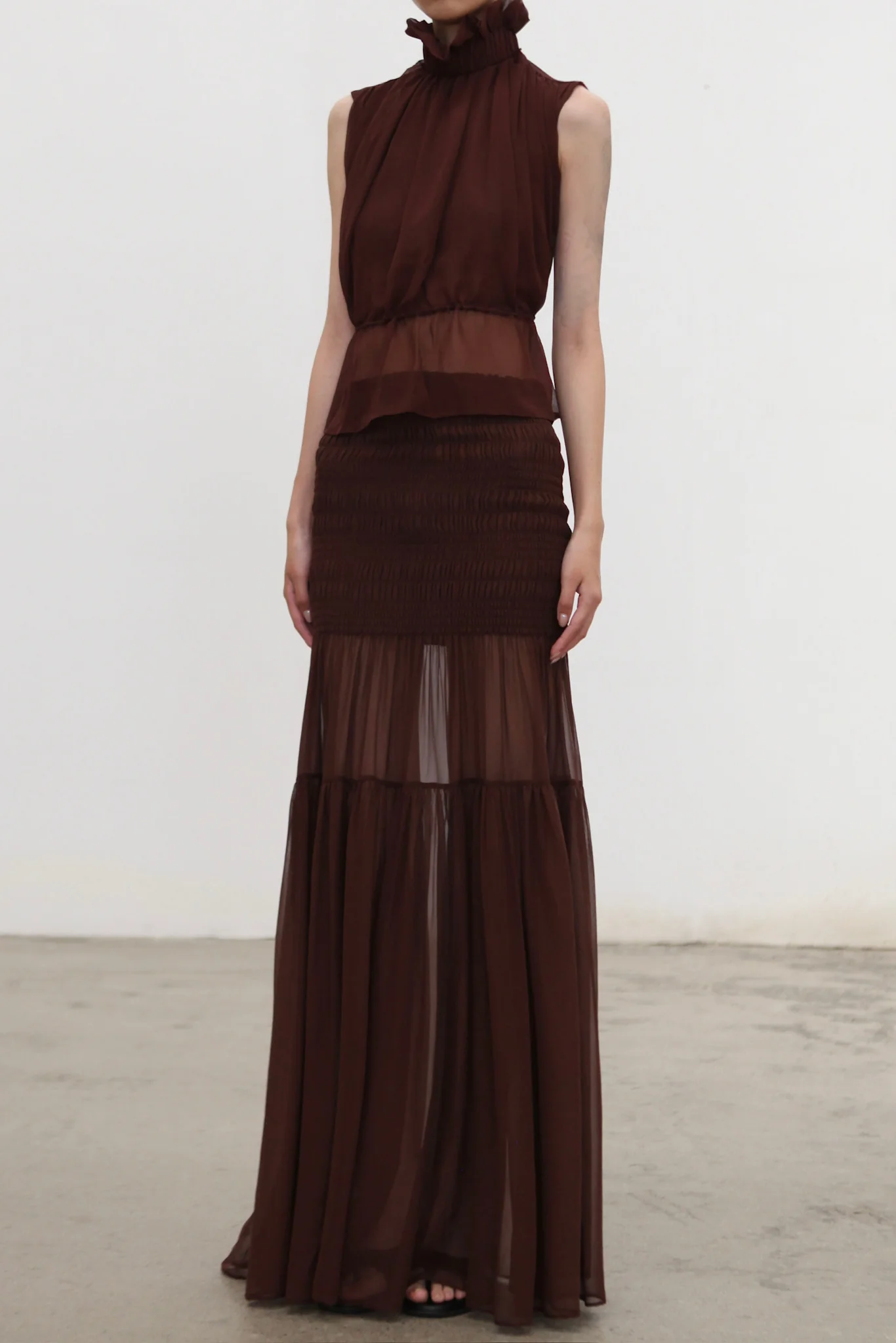 OUDE WAAG 25 Autumn and Winter Silk Pleated Skirt OW-OW-25AW-SK21S1BR440-KF Brown - Image 3