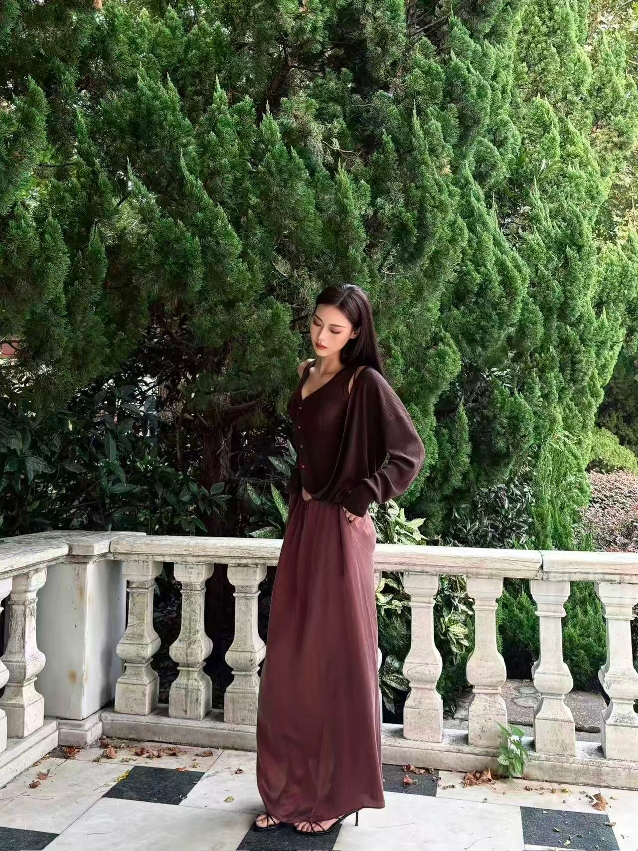 OUDE WAAG 25 Autumn and Winter Suspender Drawstring Dress OW-OW-25AW-DS07C2BR470-ZZ Brown Purple - Image 23