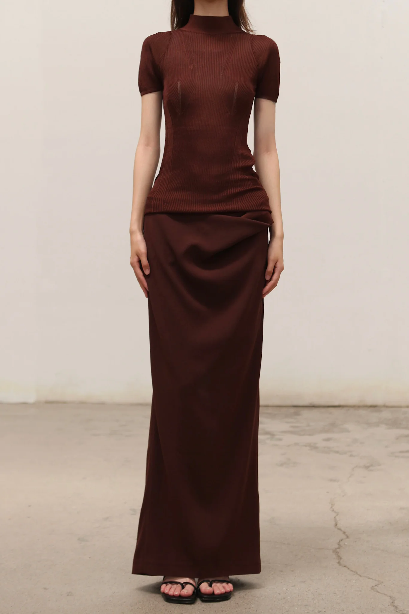 OUDE WAAG 25 autumn and winter Tilda tailored draped skirt OW-OW-25AW-SK07T1BR450-HZ red brown - Image 2