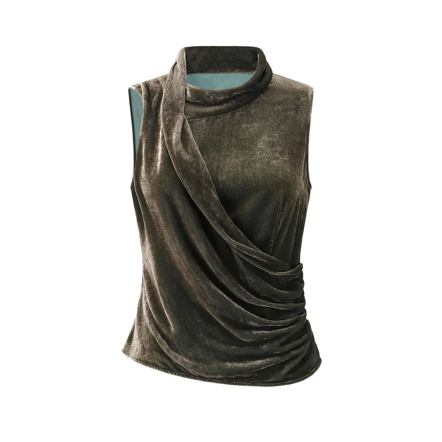 OUDE WAAG 25 Autumn/Winter Halter Neck Draped Velvet Vest OW-OW-25AW-TP13V1GR560-QG Gangqing - Image 7