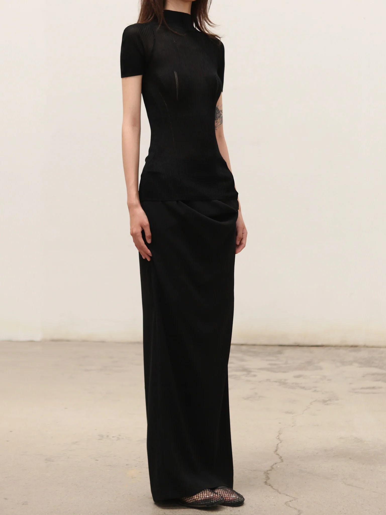 OUDE WAAG 25 Autumn/Winter Tilda Tailored Draped Skirt OW-OW-25AW-SK07T1BL900-HEI Black - Image 6