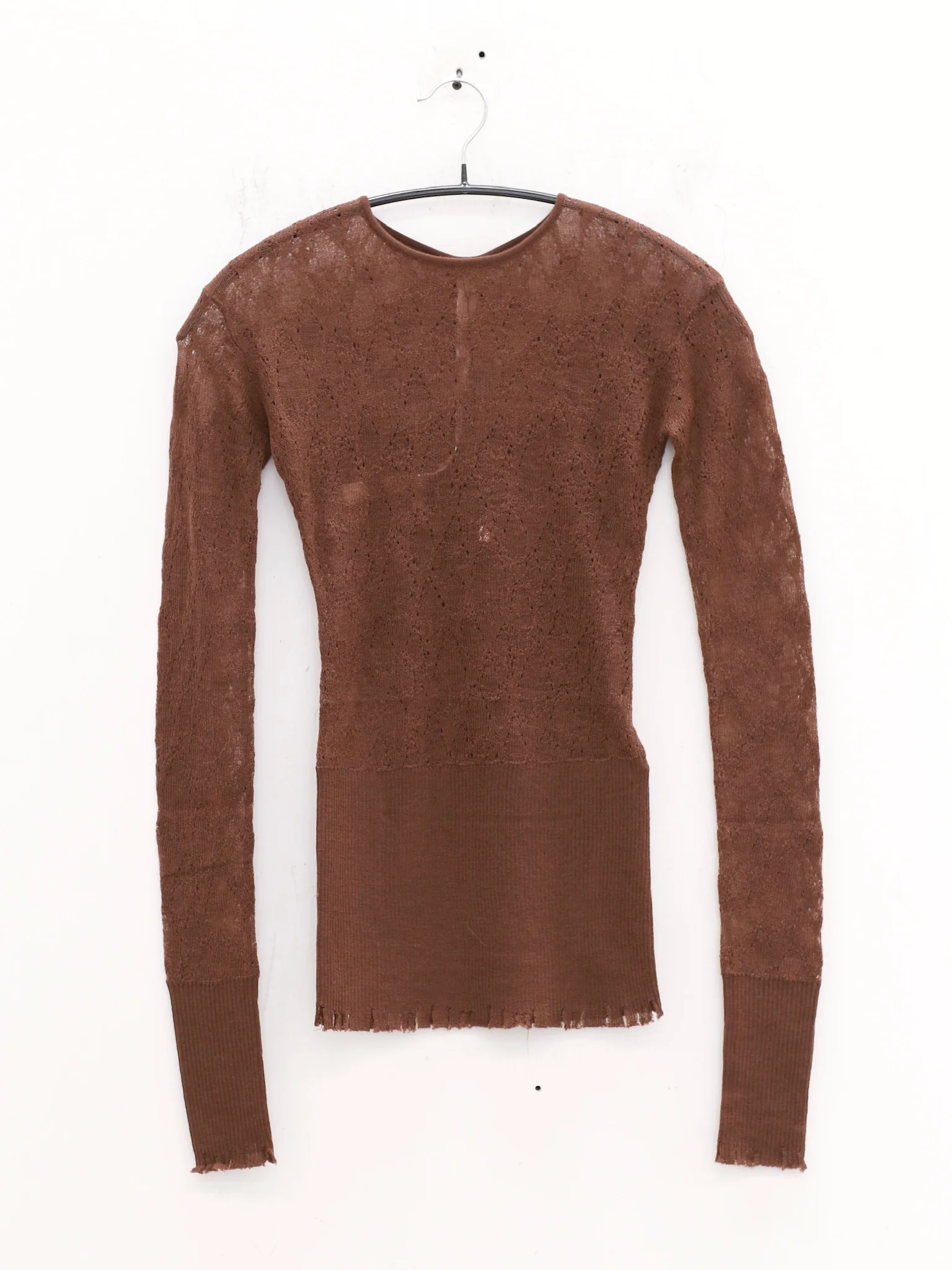 OUDE WAAG 25 Early Autumn Plaid Lace Knit Top OW-OW-25PF-KT01W1BR450-HZ Red Brown - Image 3