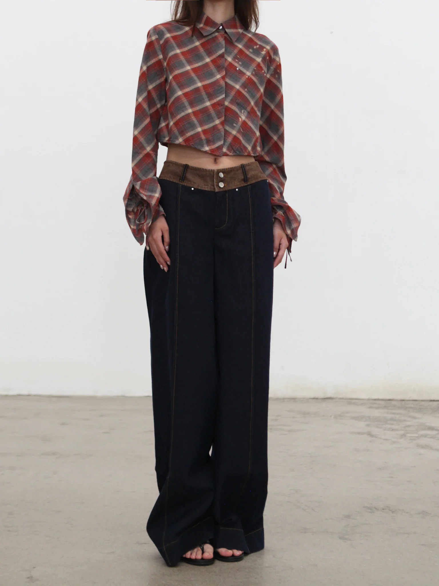 OUDE WAAG 25 Early Autumn Plaid Short Shirt OW-OW-25PF-ST01C1BU062-LHGW (BU062 Blue and Red Plaid) - Image 3