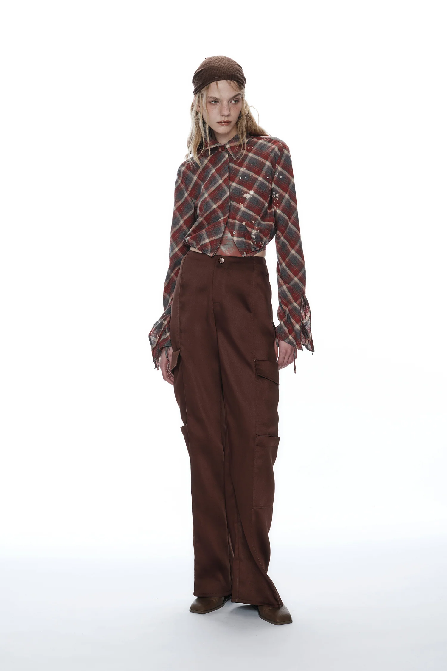 OUDE WAAG 25 Early Autumn Plaid Short Shirt OW-OW-25PF-ST01C1BU062-LHGW (BU062 Blue and Red Plaid) - Image 4