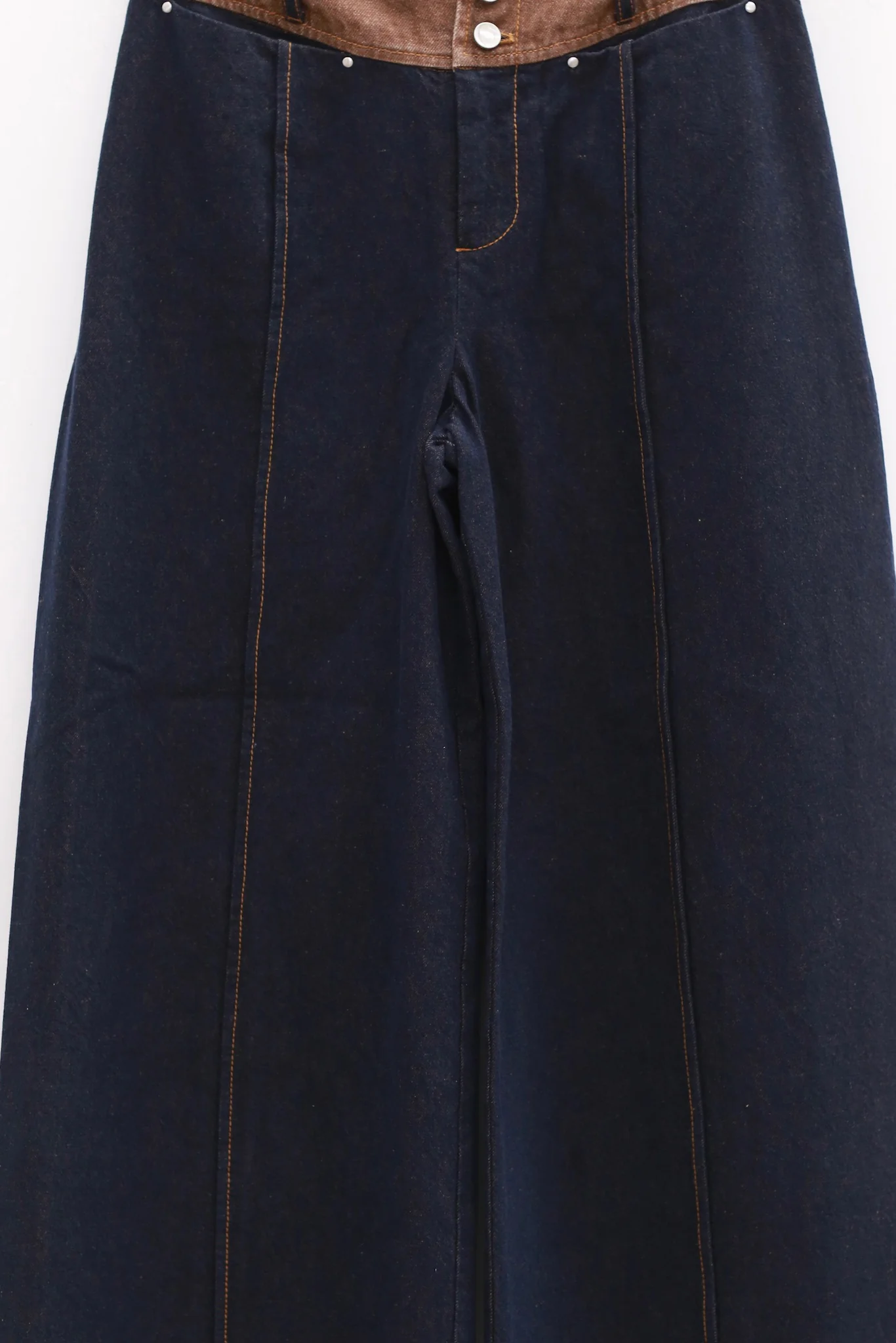 OUDE WAAG 25 Early Autumn Washed Stitching Straight Jeans OW-OW-25PF-PT03C1BU064-LZ Blue Brown (OW-25PF-PT03) - Image 2