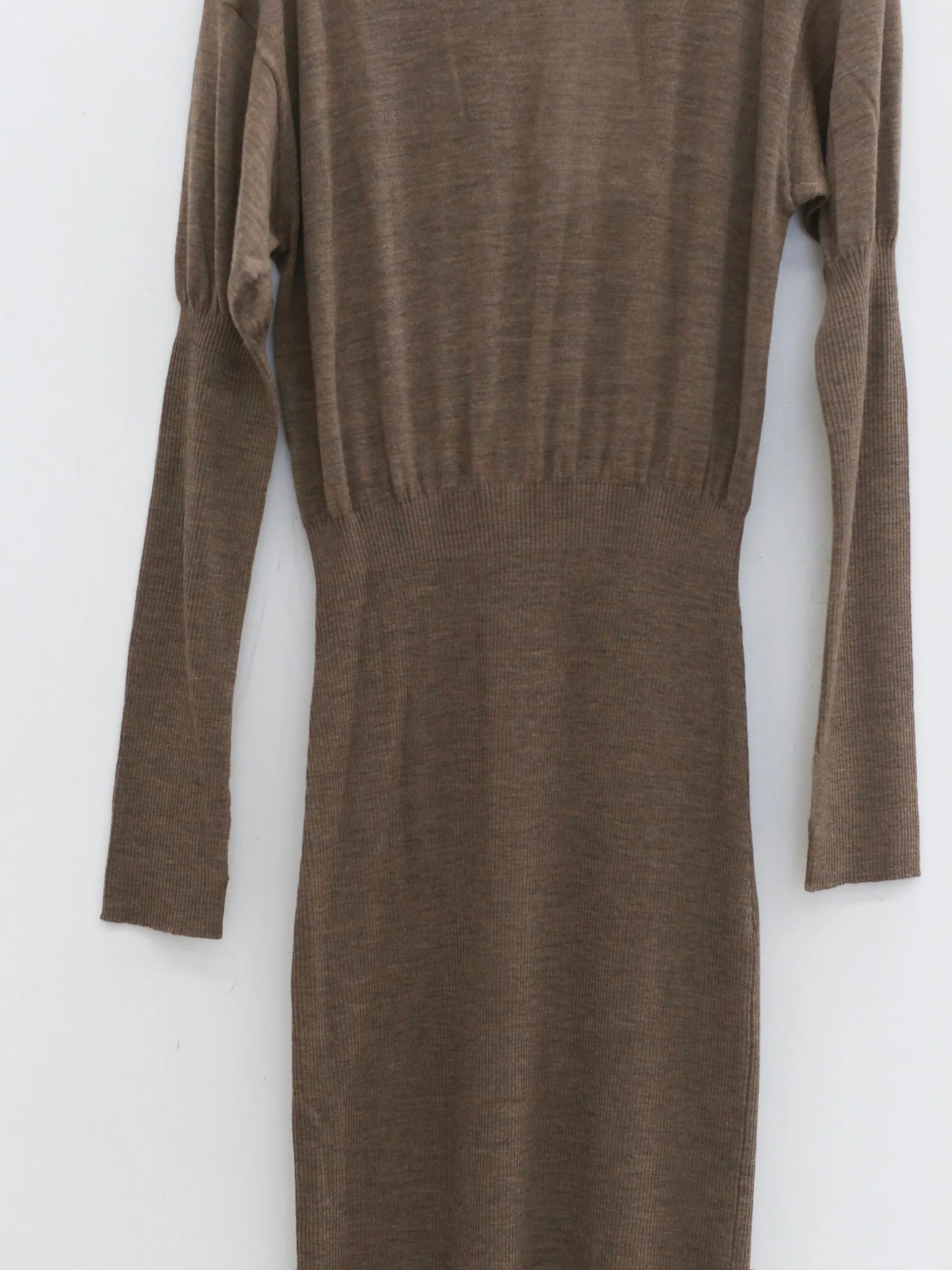OUDE WAAG 25 Fall/Winter Asymmetrical Neck Wool Knit Dress OW-OW-25AW-KD05W1BR430-HZ Gray Brown - Image 8