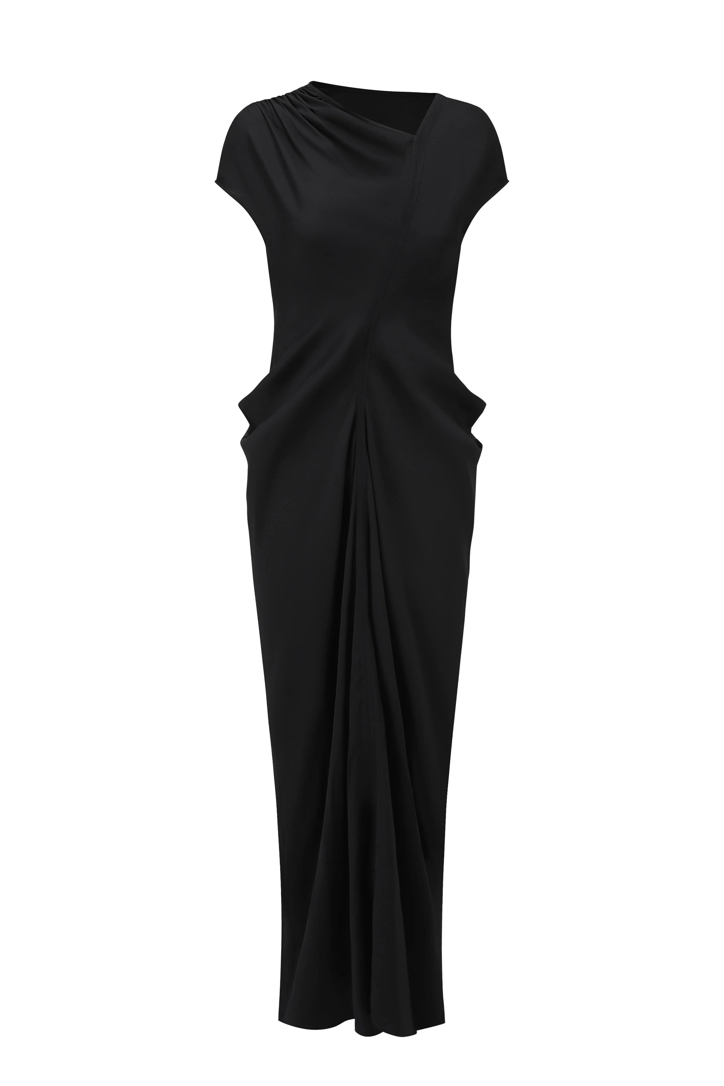 OUDE WAAG 25 Spring/Summer Asymmetric Draped Dress OW-OW-25SS-DS11P1BL900-HEI Black OW-25SS-DS11