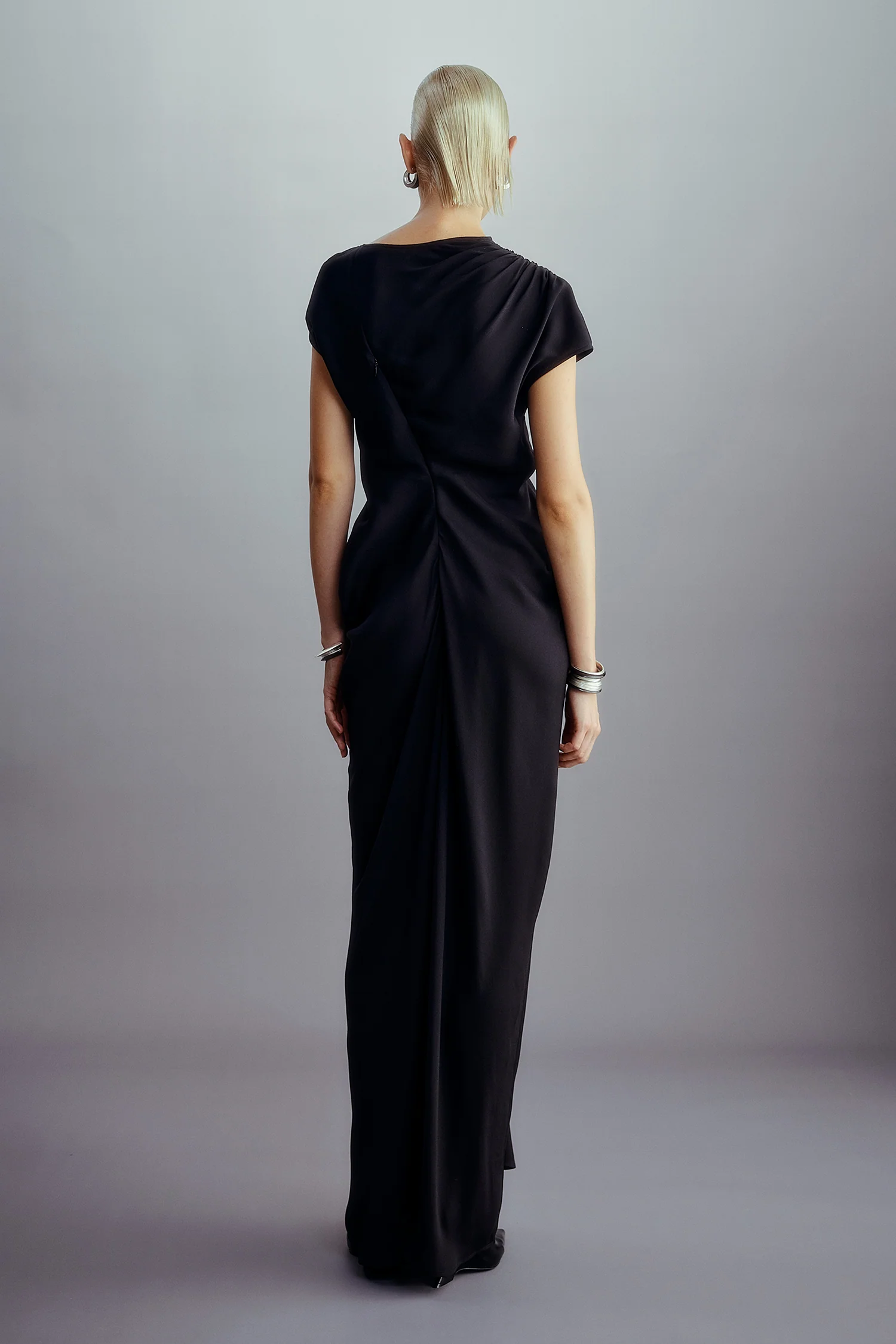 OUDE WAAG 25 Spring/Summer Asymmetric Draped Dress OW-OW-25SS-DS11P1BL900-HEI Black OW-25SS-DS11 - Image 8