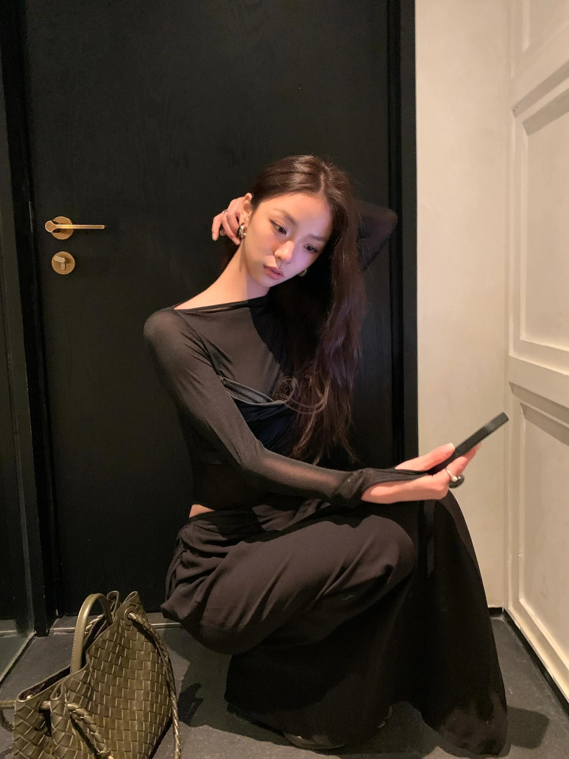 OUDE WAAG 25 Spring/Summer Draped Bandeau Silk Mesh Bodysuit OOW-OW-25SS-BD01S1BL900-HEI Black - Image 10
