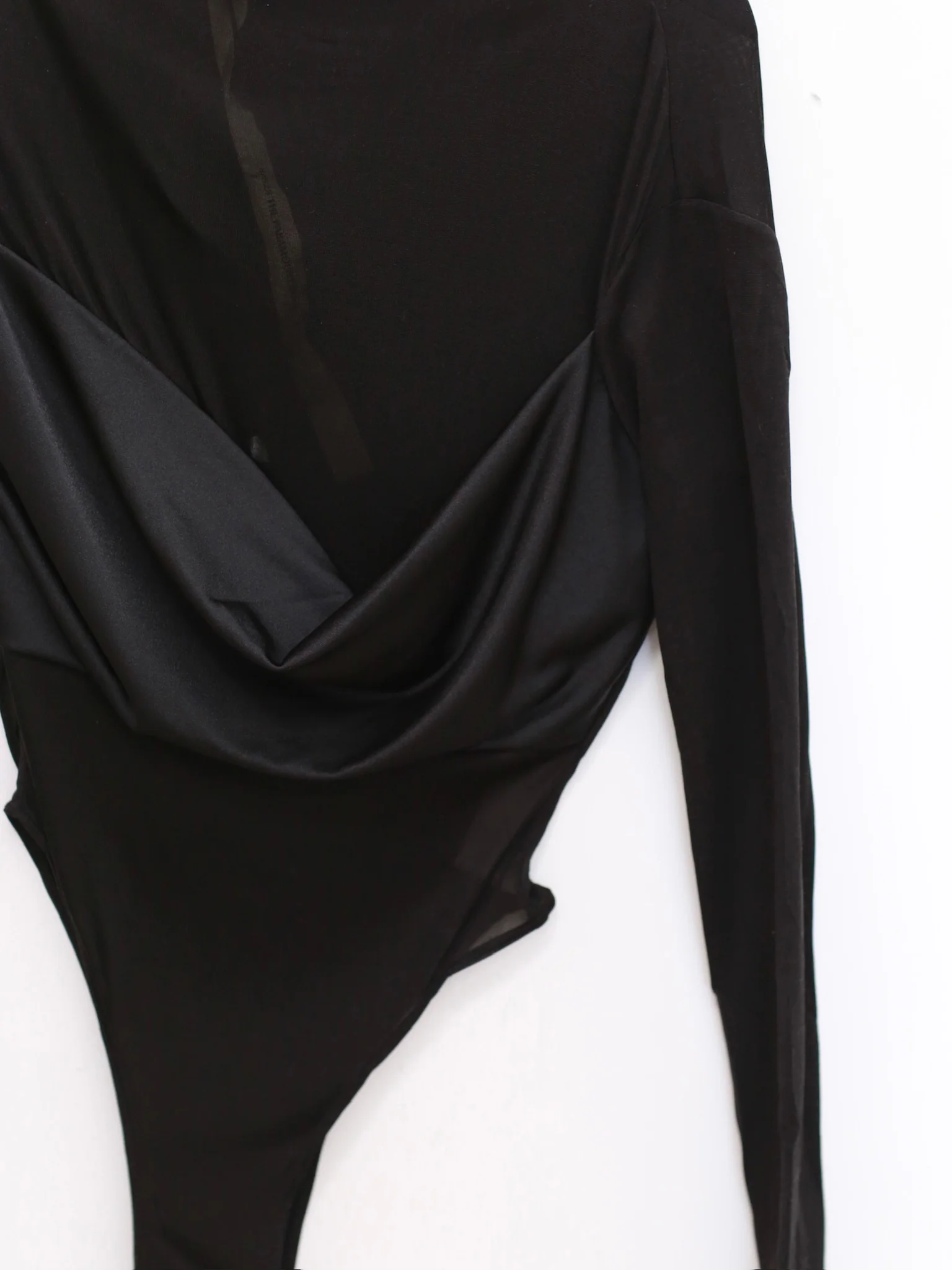 OUDE WAAG 25 Spring/Summer Draped Bandeau Silk Mesh Bodysuit OOW-OW-25SS-BD01S1BL900-HEI Black - Image 3
