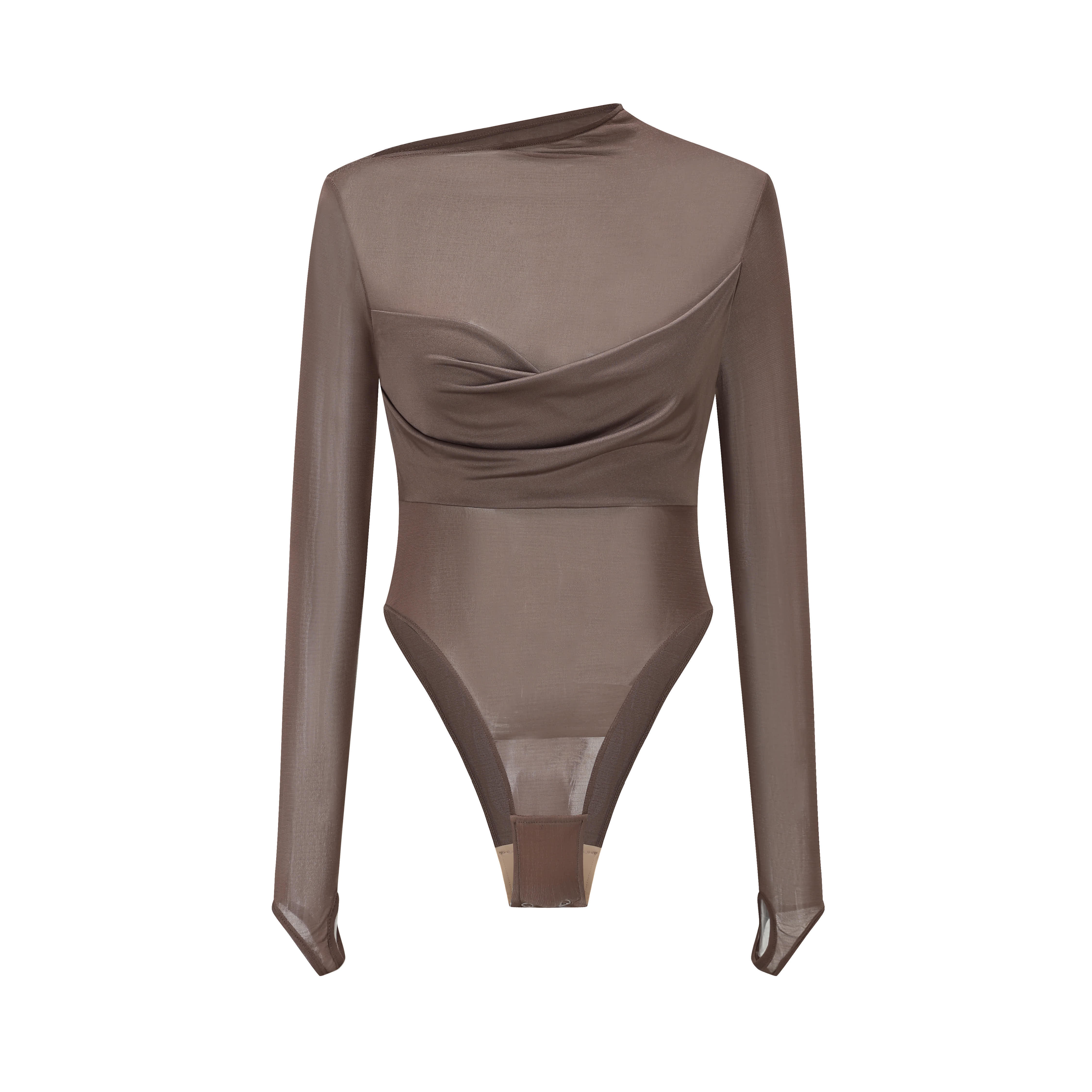 OUDE WAAG 25 Spring/Summer Draped Bandeau Silk Mesh Bodysuit OW-OW-25SS-BD01S1GY870-WUHUI Fog Gray - Image 6