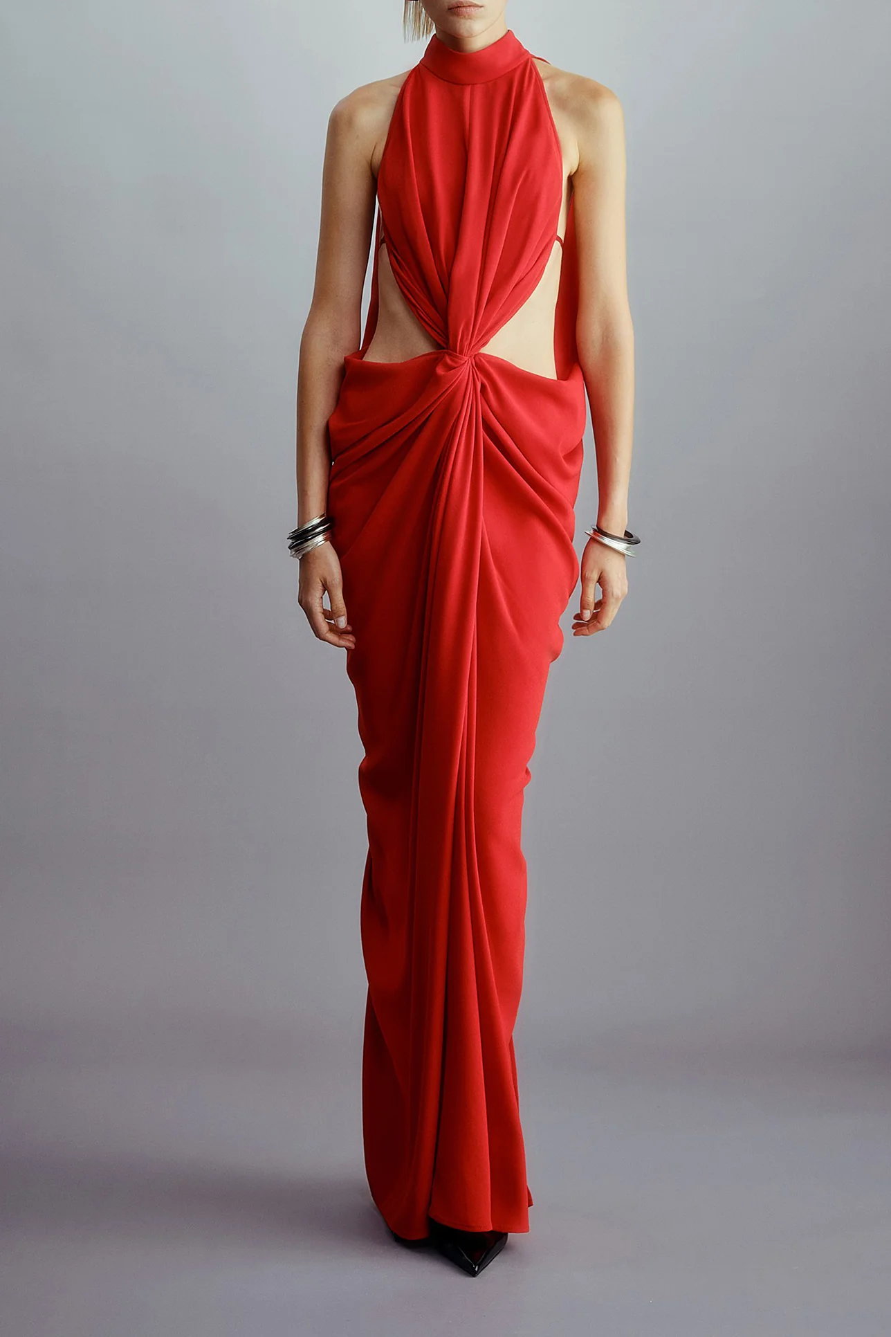 OUDE WAAG 25 Spring/Summer Draped Knot Shell Dress OW-OW-25SS-DS14-HONG Red