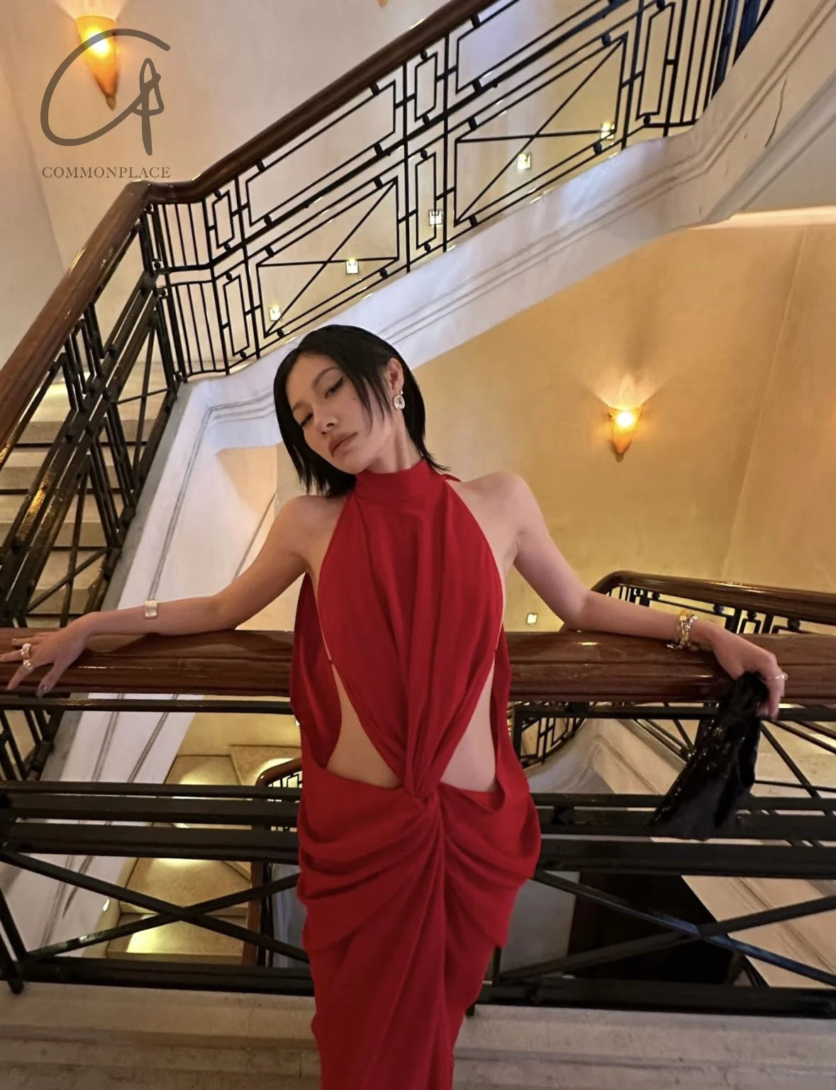 OUDE WAAG 25 Spring/Summer Draped Knot Shell Dress OW-OW-25SS-DS14-HONG Red - Image 14