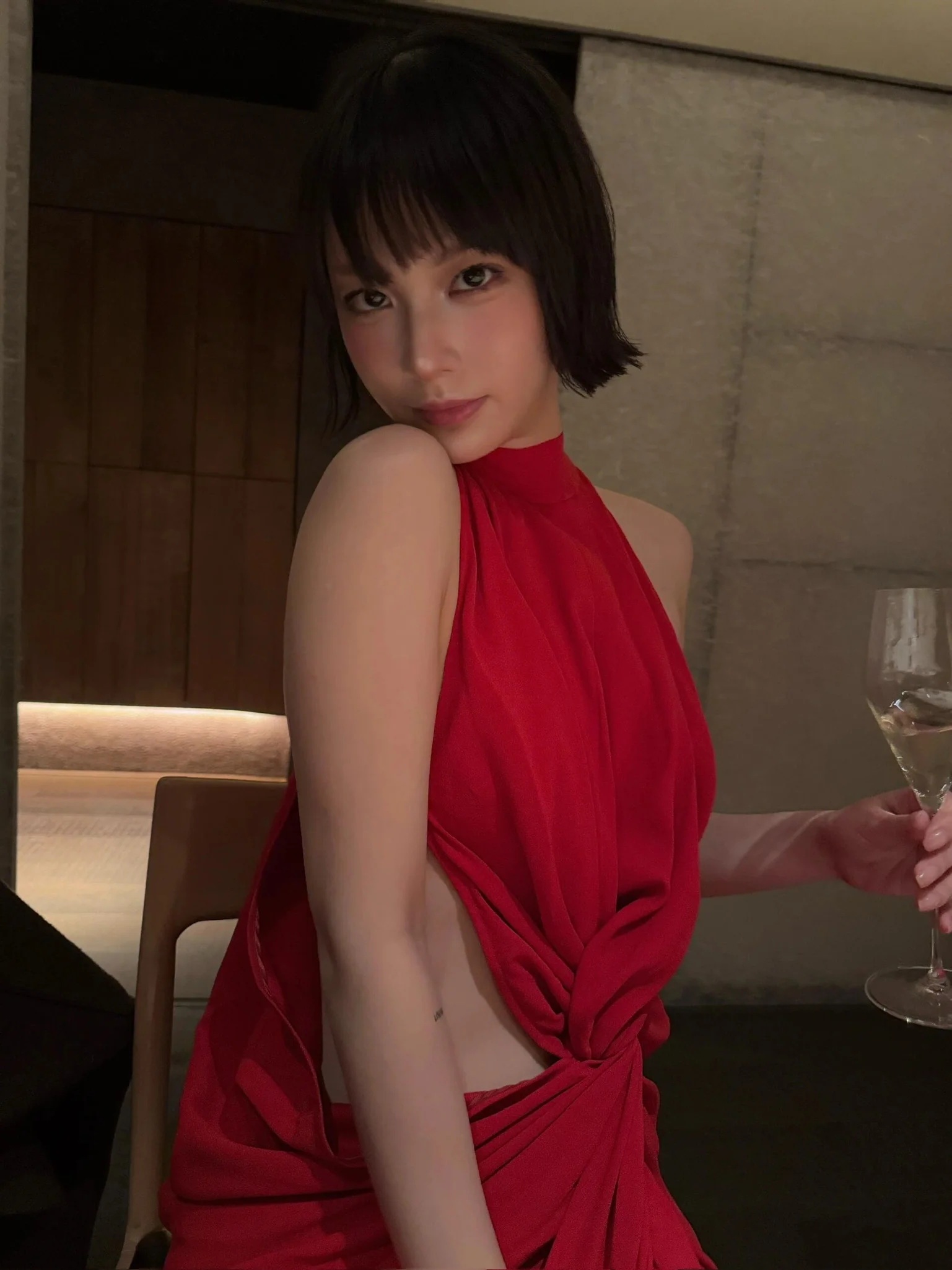 OUDE WAAG 25 Spring/Summer Draped Knot Shell Dress OW-OW-25SS-DS14-HONG Red - Image 16