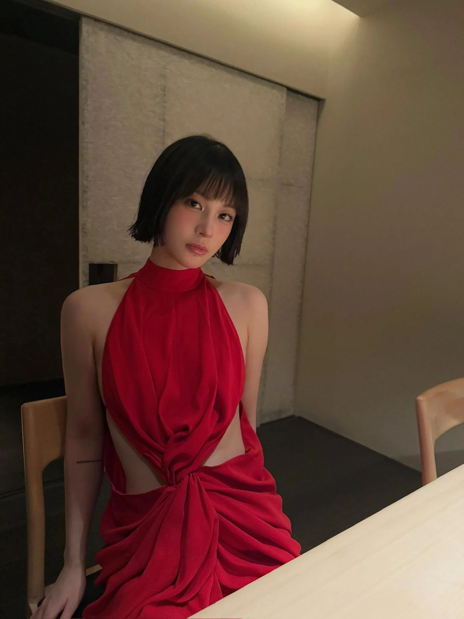 OUDE WAAG 25 Spring/Summer Draped Knot Shell Dress OW-OW-25SS-DS14-HONG Red - Image 18