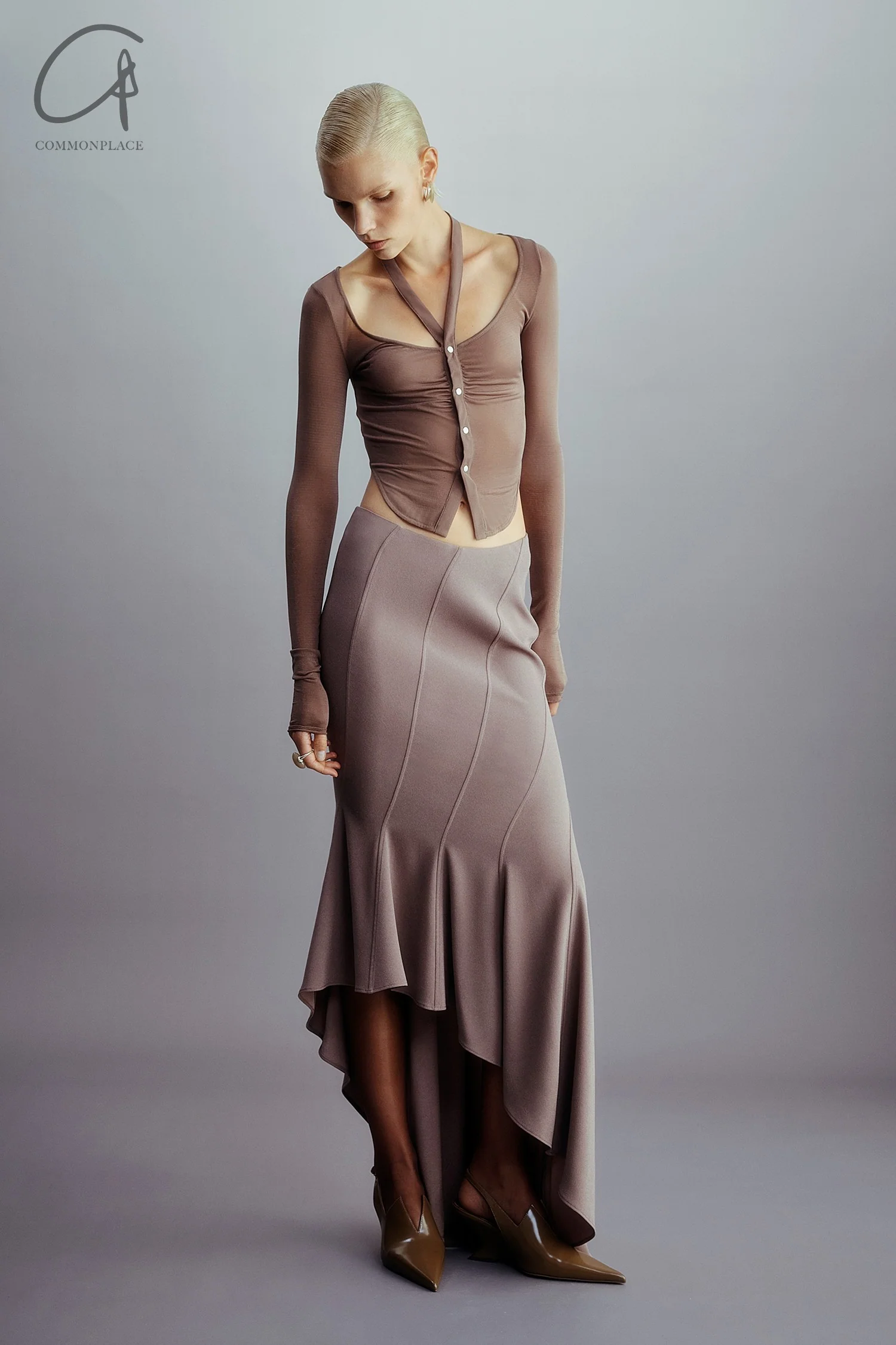 OUDE WAAG 25 Spring/Summer Halter Neck Silk Mesh Top OW-OW-25SS-TP17-WUHUI Fog Gray - Image 10
