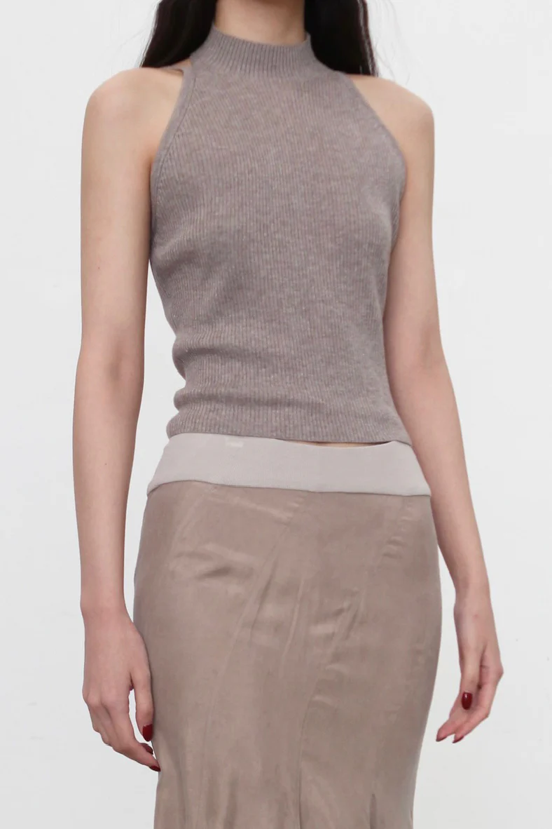 OUDE WAAG 25 Spring/Summer High Neck Backless Silk Knit Vest OW-OW-25SS-KT04W1GY870-WH Fog Gray OW-25SS-KT05