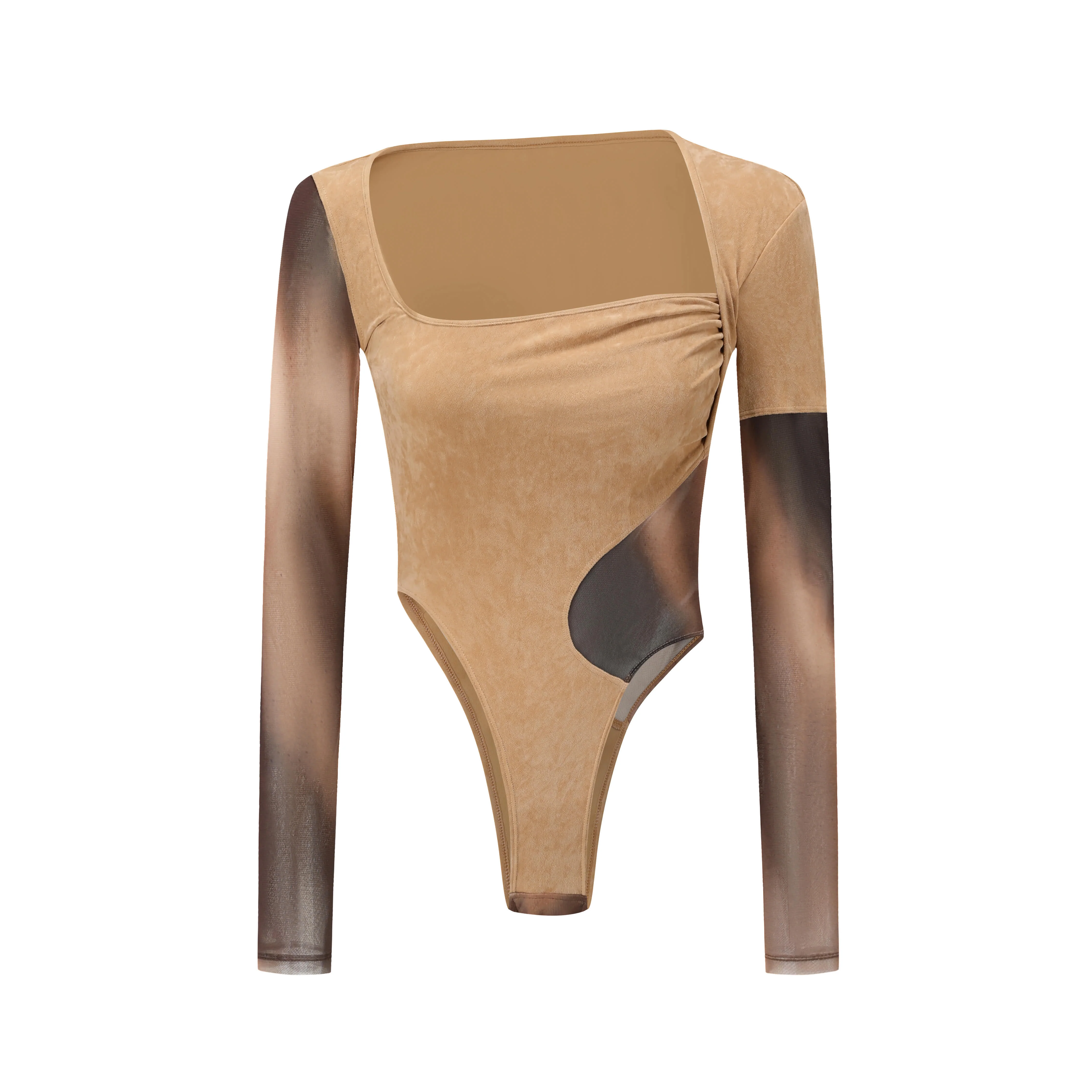 OUDE WAAG 25 Spring/Summer Velvet Splicing Printed Bodysuit OW-OW-25SS-BD09P2BR041-ZBYH Brown and White Printed OW-25SS-BD09P2BU061 - Image 5