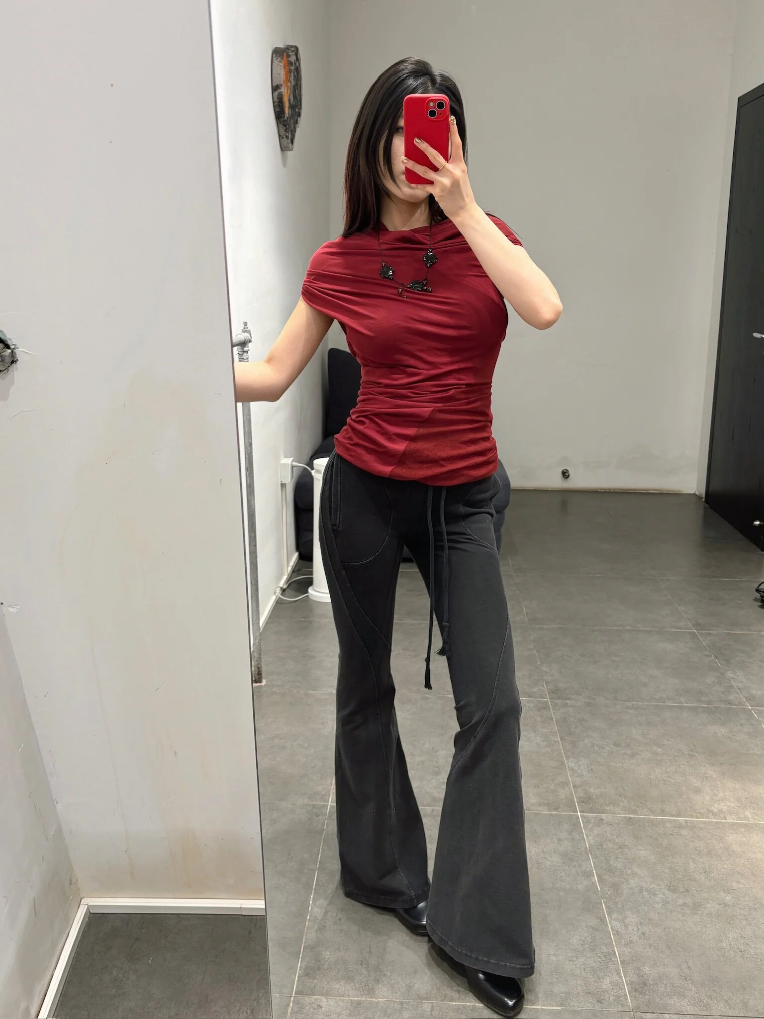 OUDE WAAG 25 Spring/Summer Washed Knit Flared Pants OW-OW-25SS-PT04C1BL900-HEI Black - Image 7