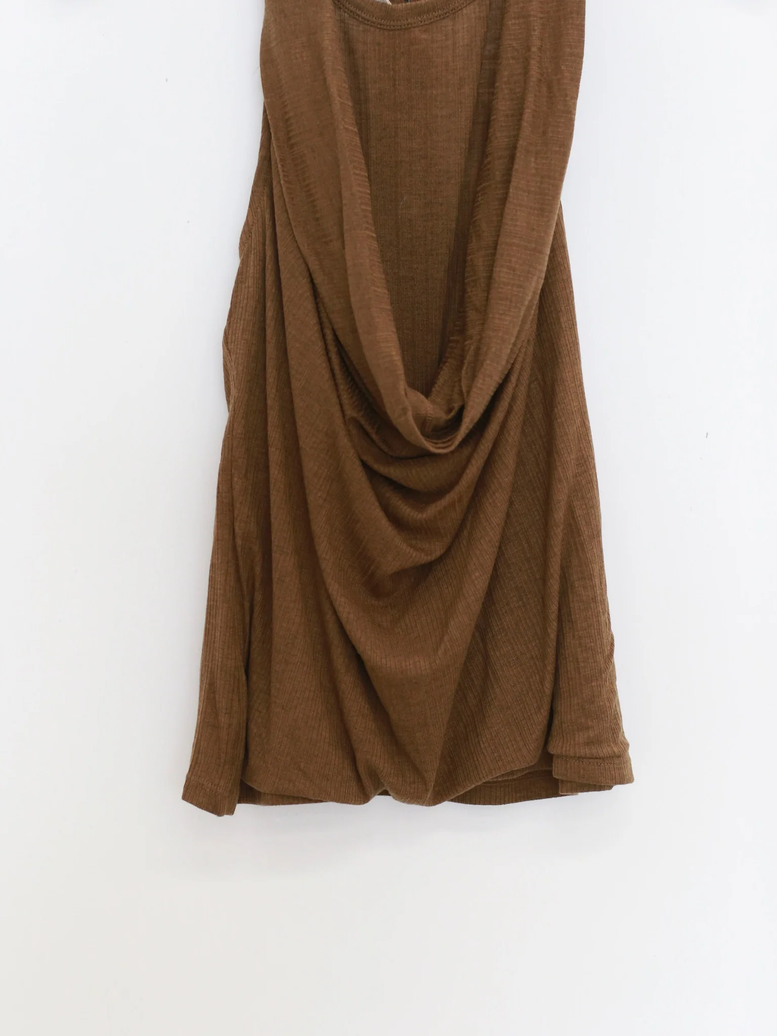 OUDE WAAG 26 Early Spring Faux Two-Piece Draped Ribbed Vest OW-26RS-TP09T2-GR540 Olive Green - Image 5