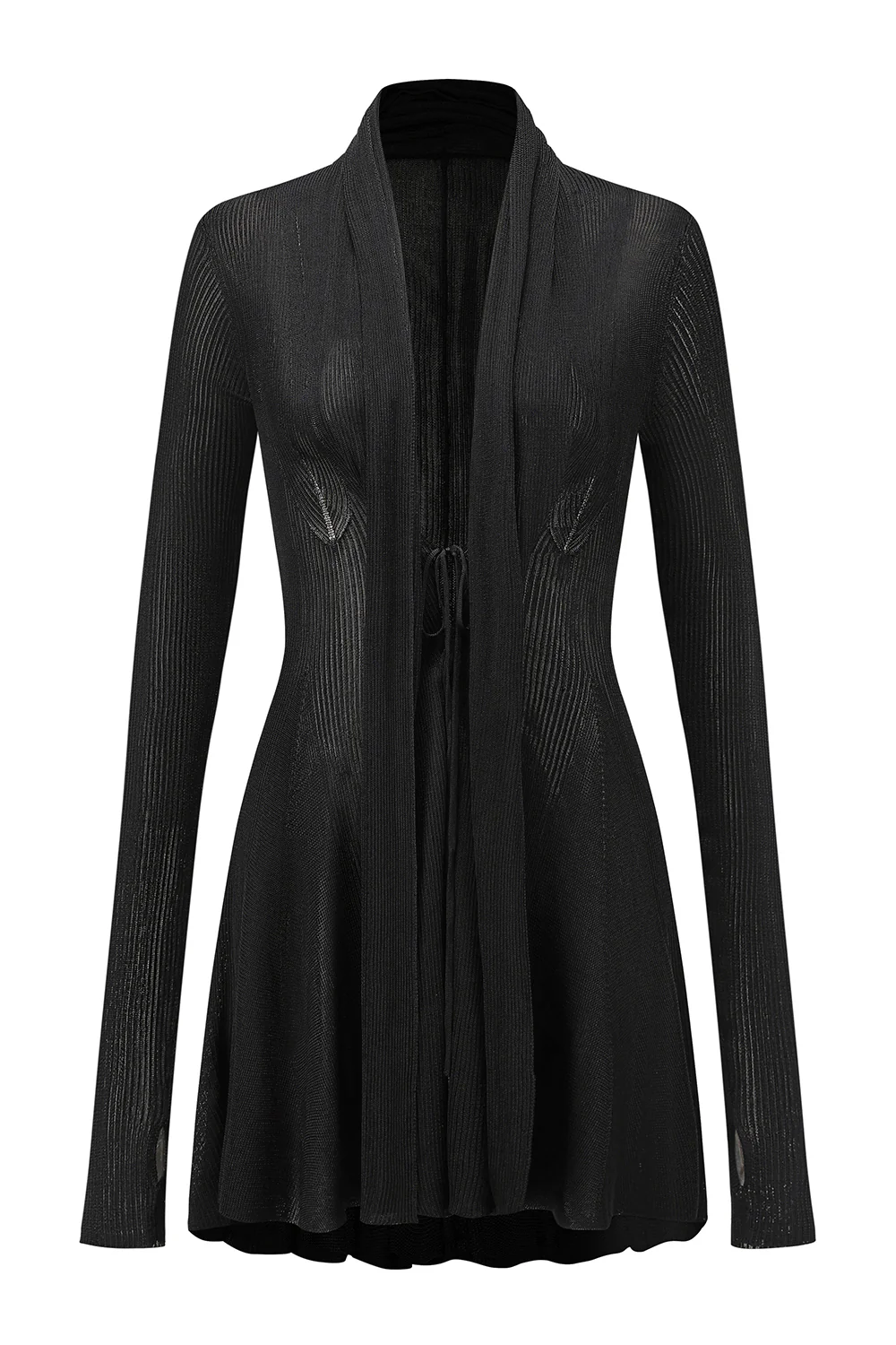 OUDE WAAG 26 Early Spring Fishtail Curve Ribbed Knit Cardigan OW-26RS-KT06R1-BL900 Black