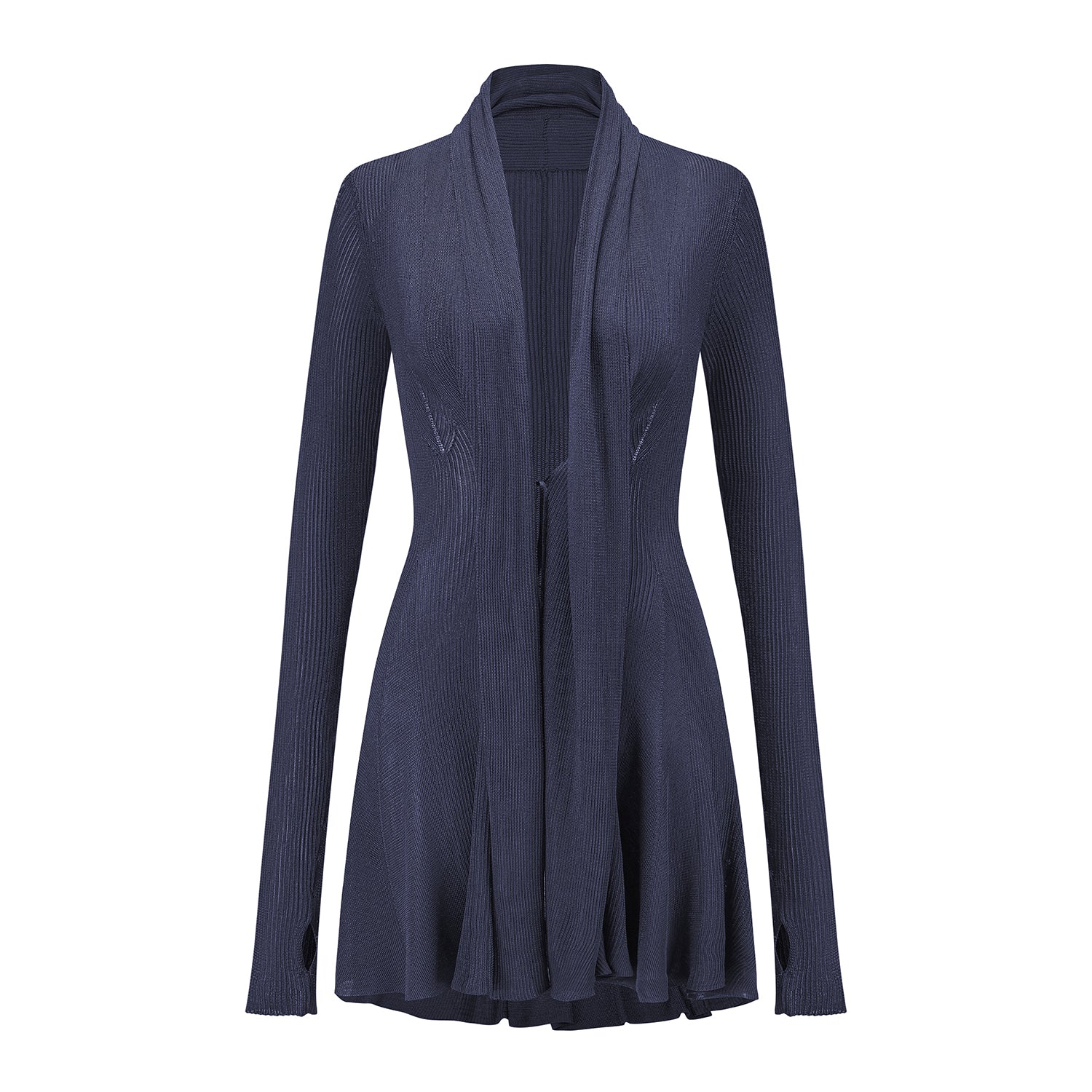 OUDE WAAG 26 Early Spring Fishtail Curve Ribbed Knit Cardigan OW-26RS-KT06R1-BU690 Dark Blue - Image 5