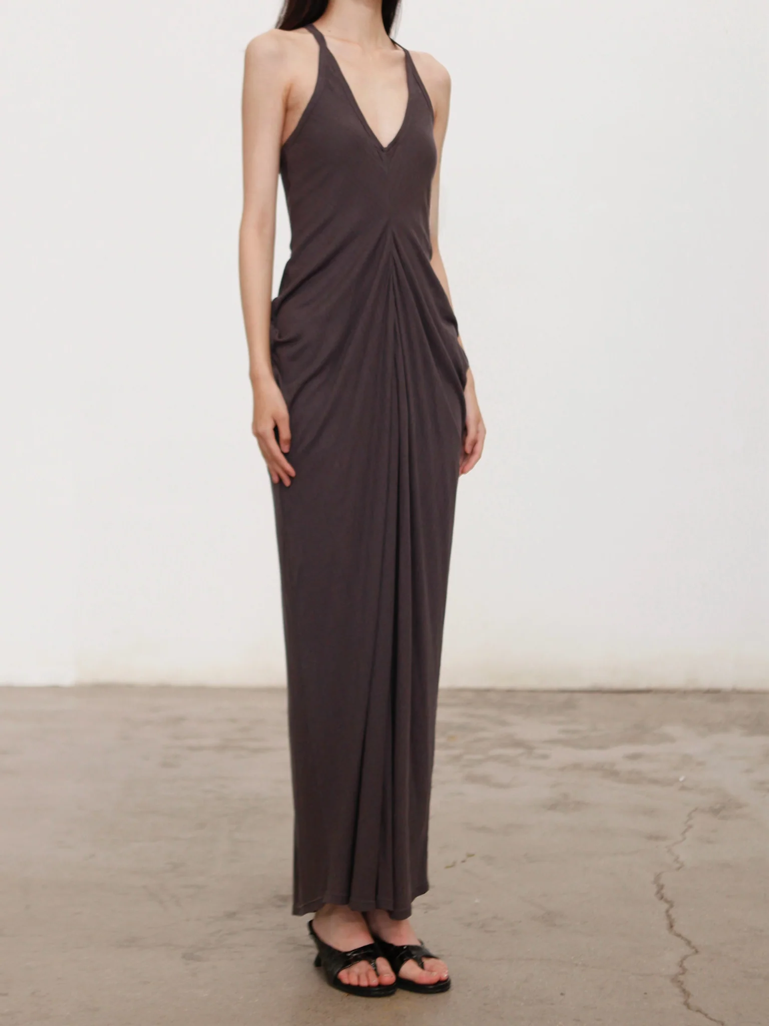 OUDE WAAG 26 Early Spring Flowing Stretch Ribbed Vest Dress OW-26RS-DS25T2-GY860 Dark Grey - Image 3