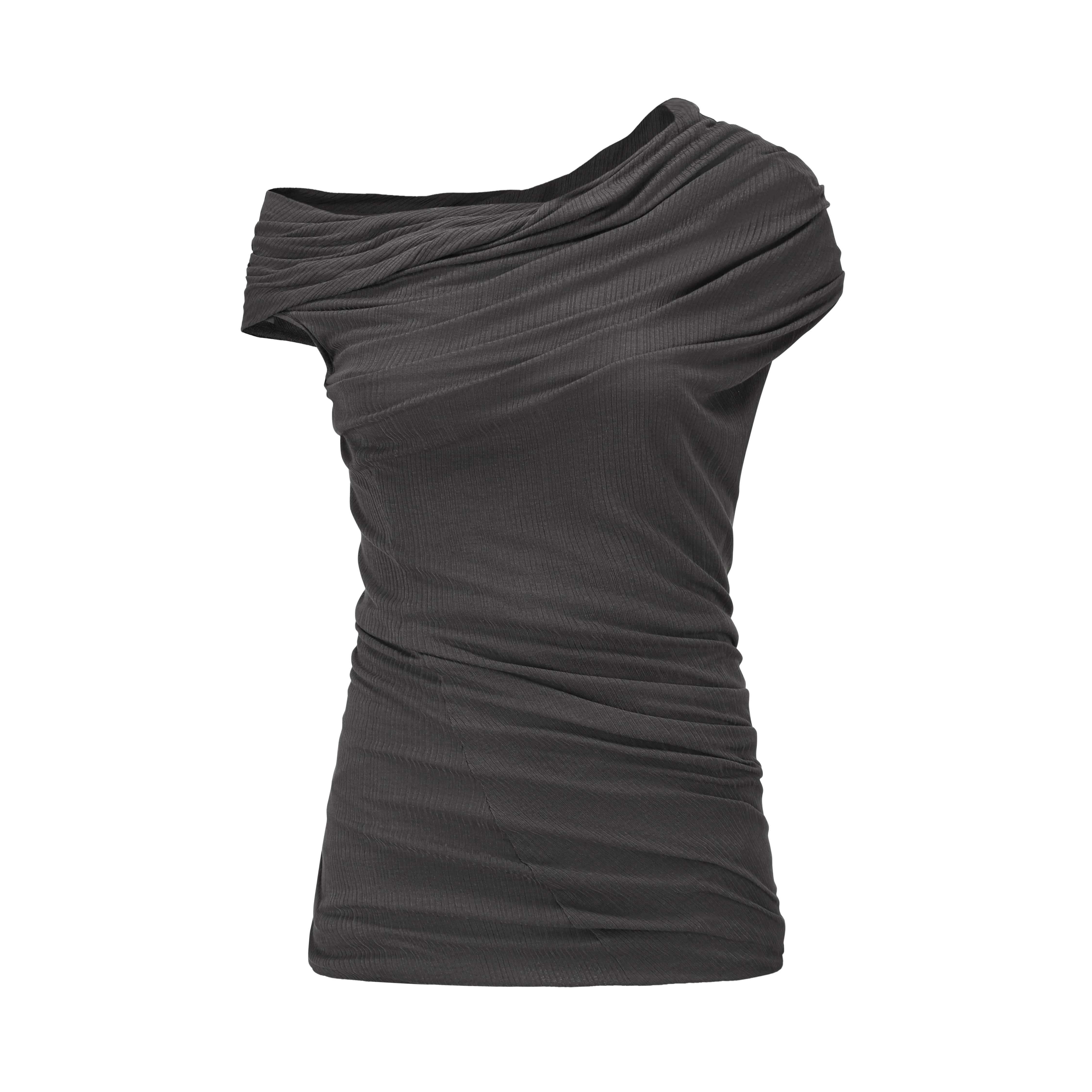 OUDE WAAG 26 Early Spring Stretch Ribbed Top with Shoulder Trim OW-26RS-TP06T2-GY860 Dark Grey - Image 5