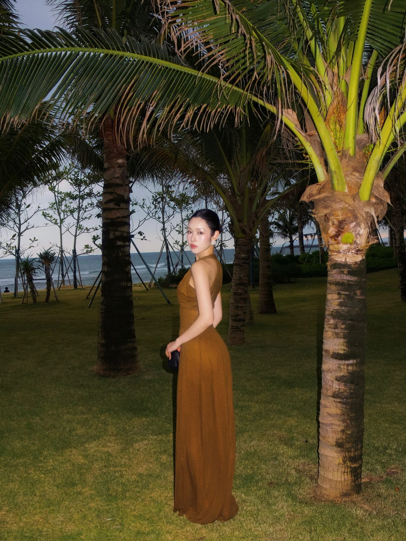 OUDE WAAG 26 Early Spring V-neck draped ribbed dress OW-26RS-DS03T2-GR540 Olive Green - Image 14