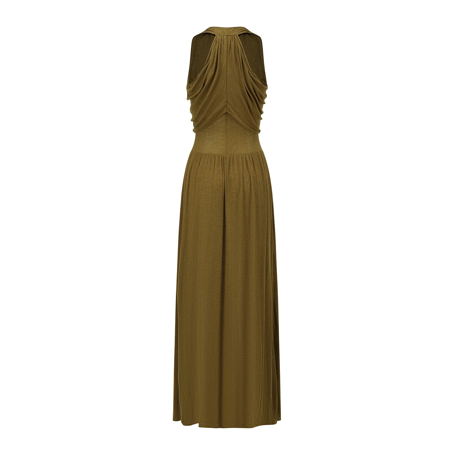 OUDE WAAG 26 Early Spring V-neck draped ribbed dress OW-26RS-DS03T2-GR540 Olive Green - Image 6
