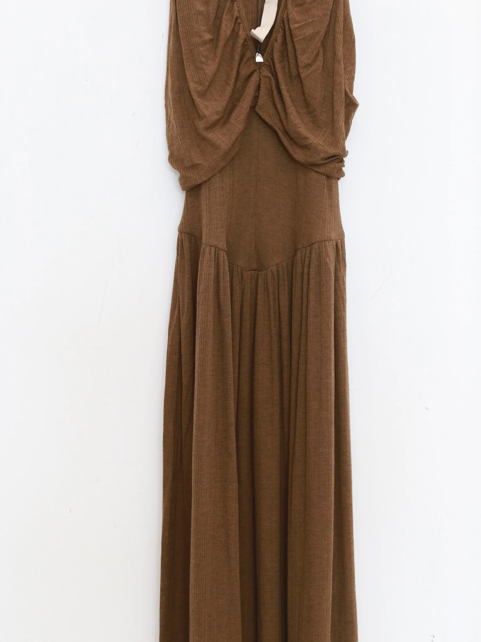 OUDE WAAG 26 Early Spring V-neck draped ribbed dress OW-26RS-DS03T2-GR540 Olive Green - Image 8