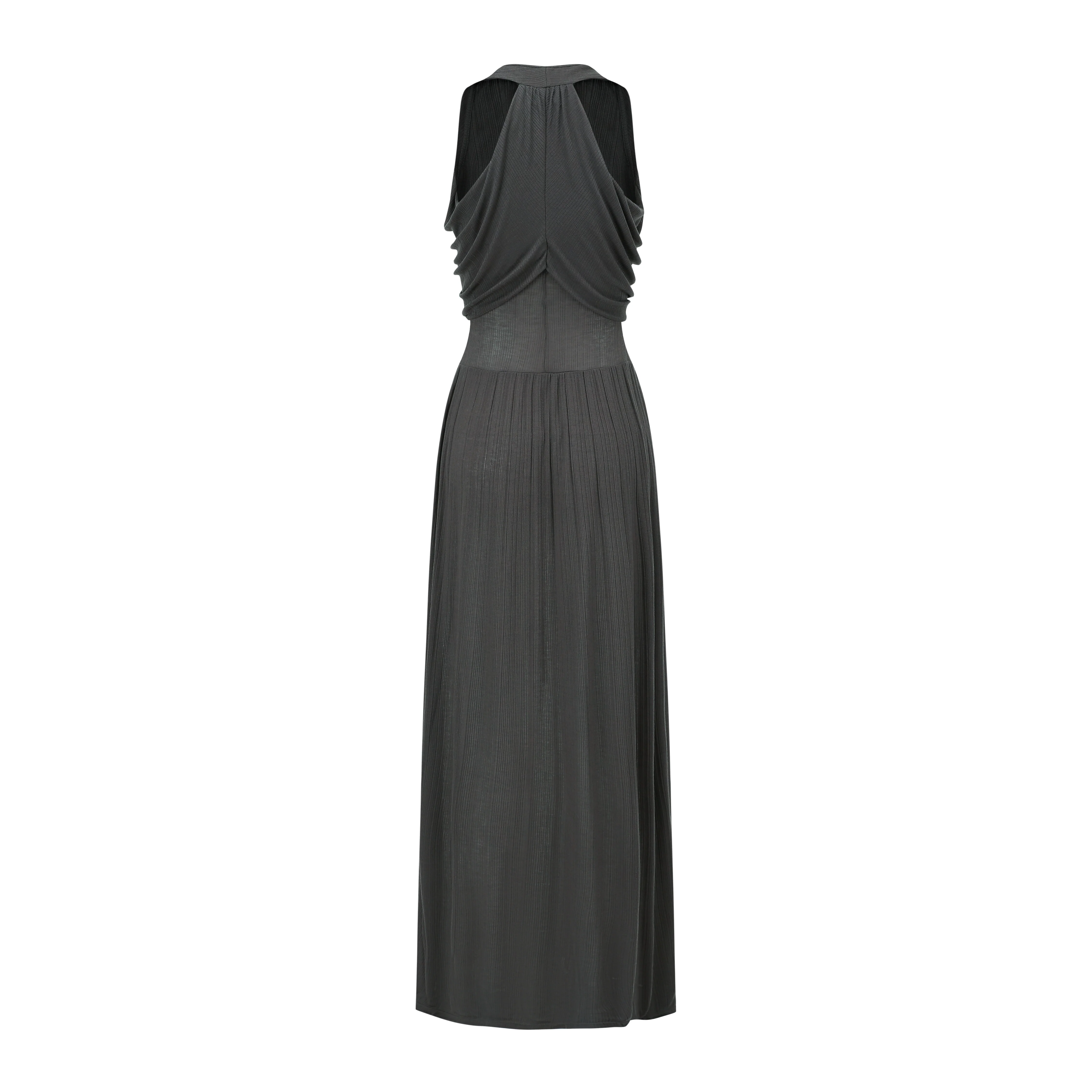 OUDE WAAG 26 Early Spring V-neck draped ribbed dress OW-26RS-DS03T2-GY860 Dark Grey - Image 7
