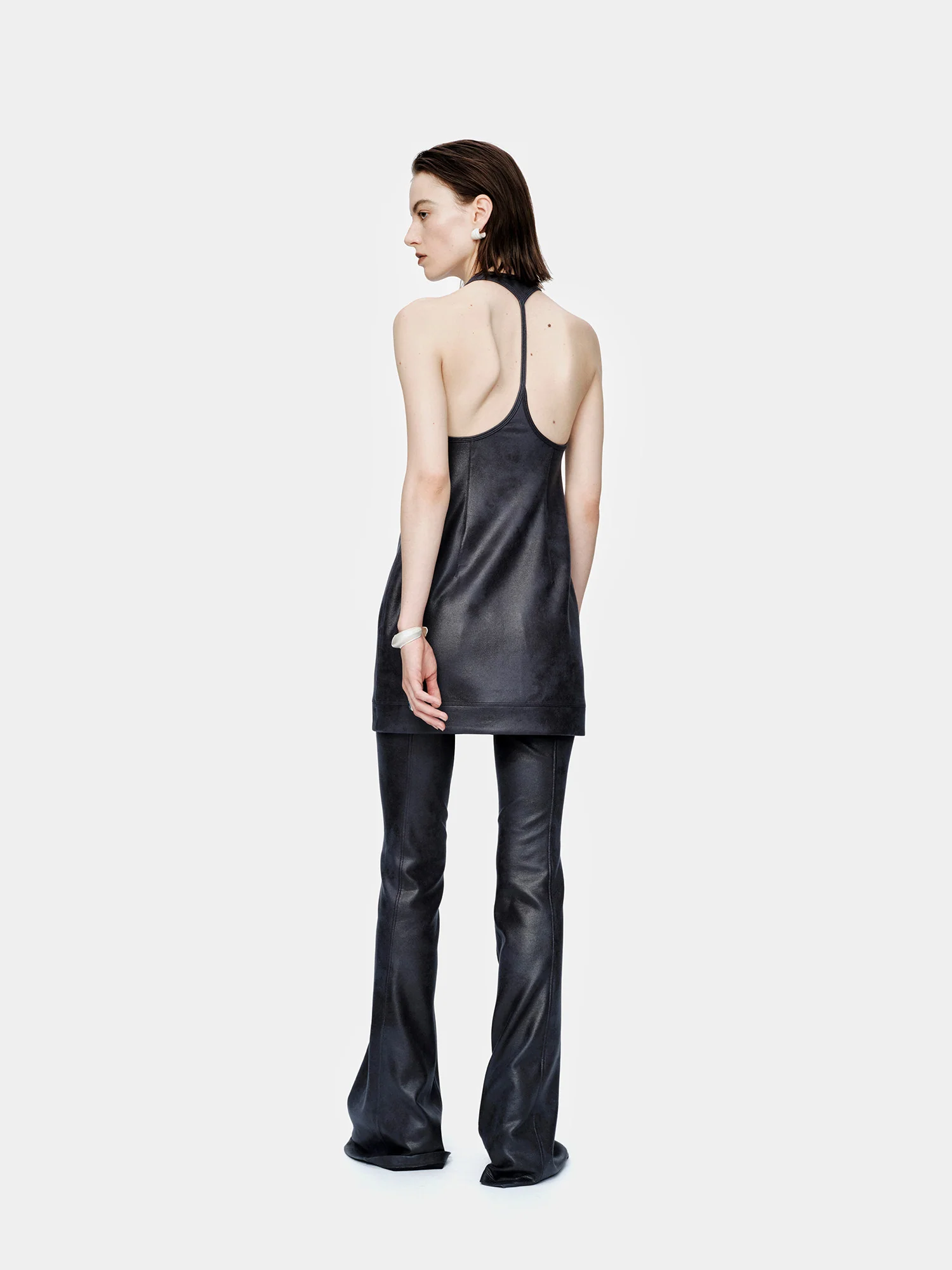 OUDE WAAG 26RS Stretch Eco-Friendly Leather Mini Dress/Flare Pants OW-OW-26RS-DS07-ML BU690 Dark Blue - Image 11