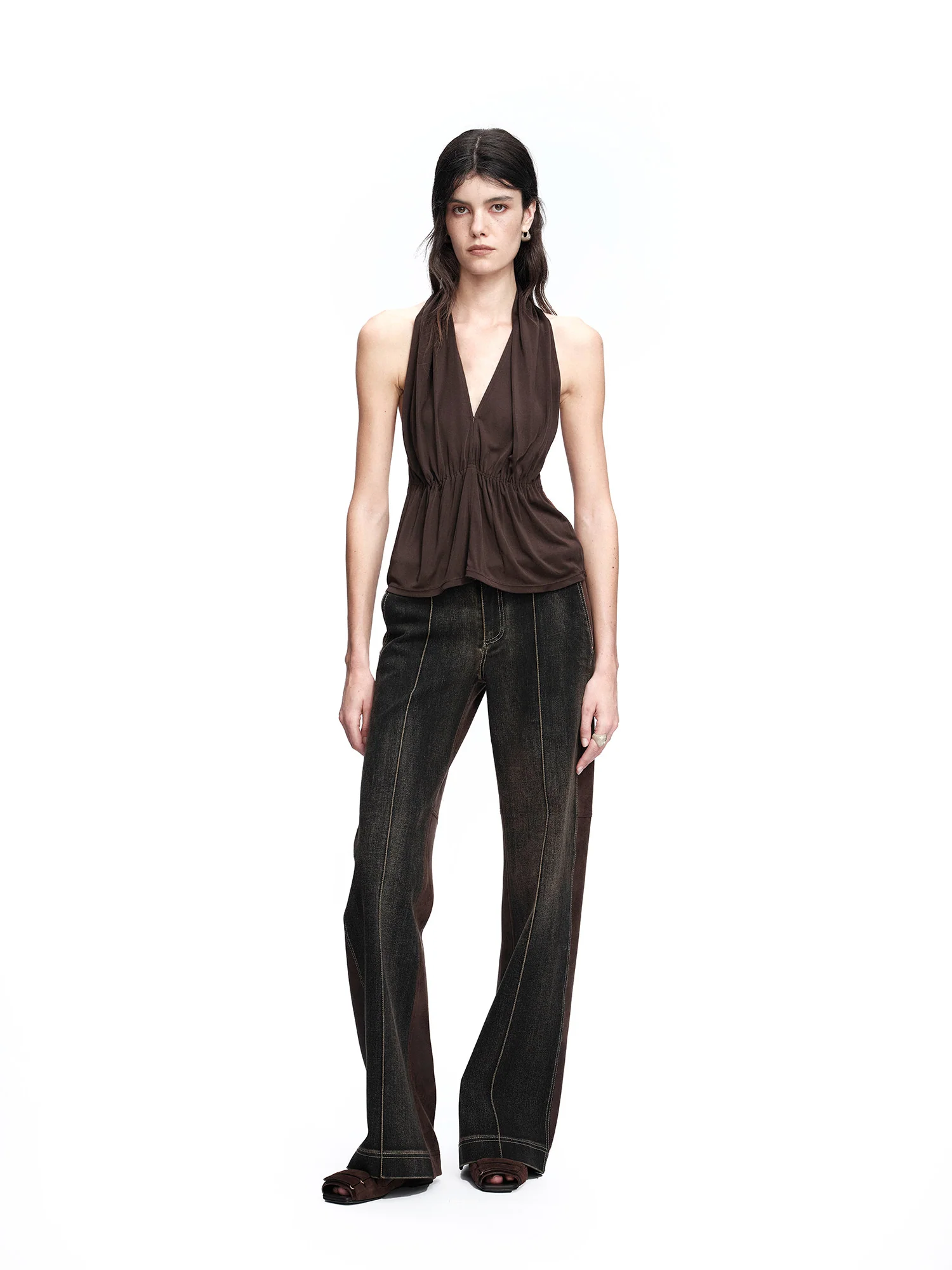 OUDE WAAG 26SS Deconstructed Washed Jeans OW-OW-26SS-PT17-ZH BR049 Brown/Black - Image 6