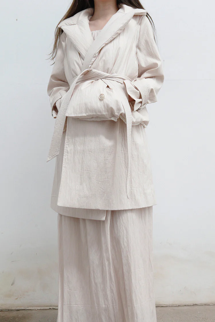 OUDE WAAG bright silk wool down trench coat OW-21AW-DJ01PK210 pink and white POW16 - Image 7