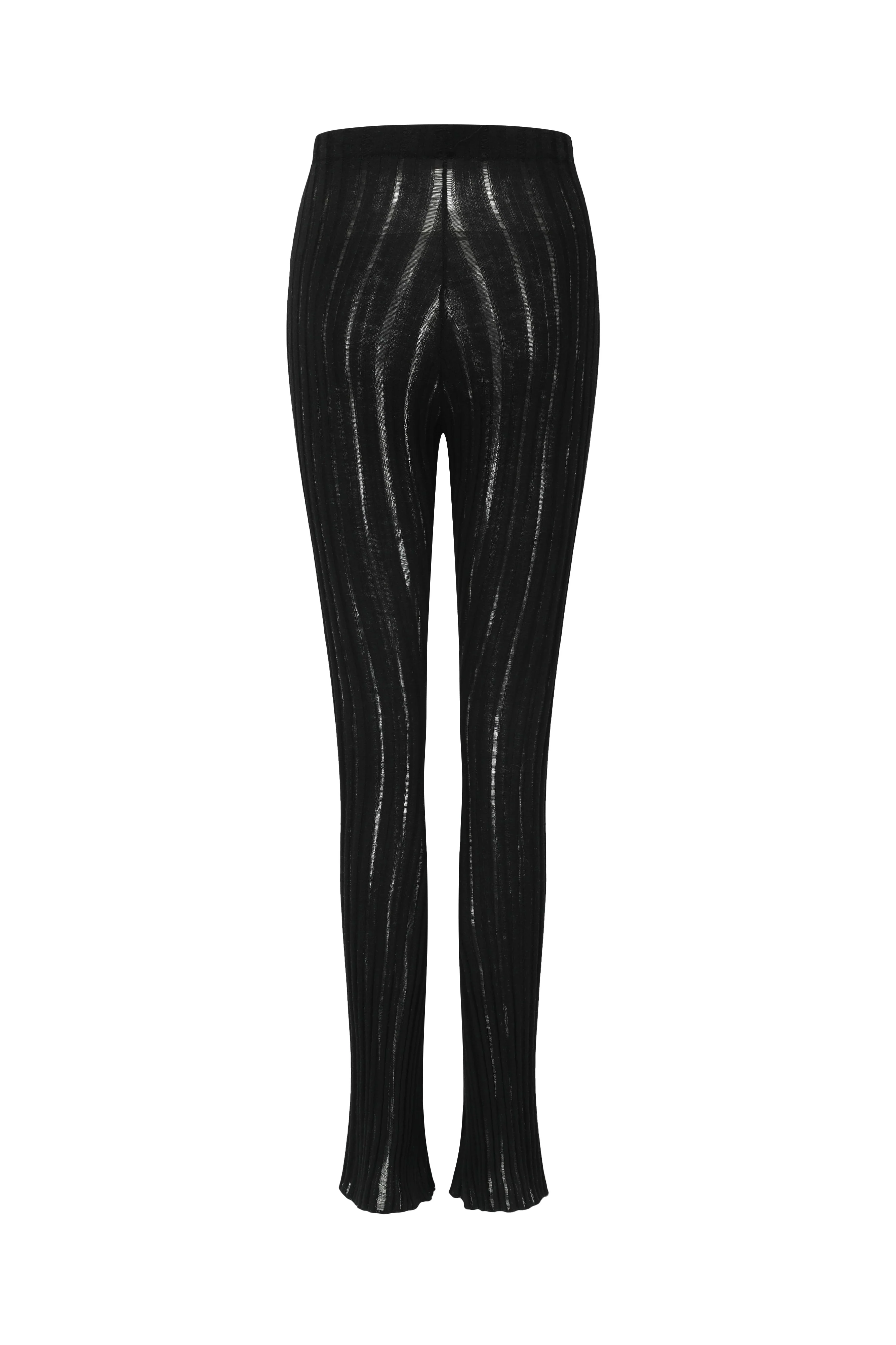 OUDE WAAG C Stripe Knit Flared Pants OW-22AW-KT15 Black - Image 5