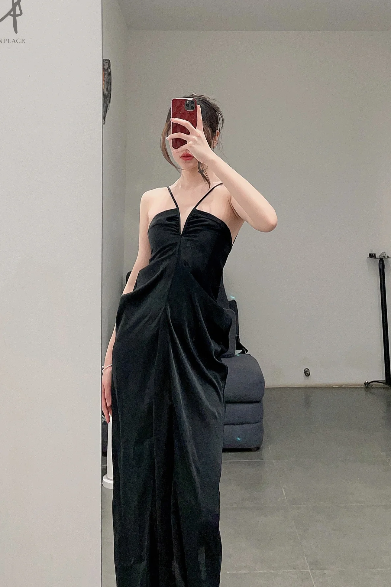 OUDE WAAG Chiffon Panel Drape Dress OW-23SS-DS12 Black - Image 11
