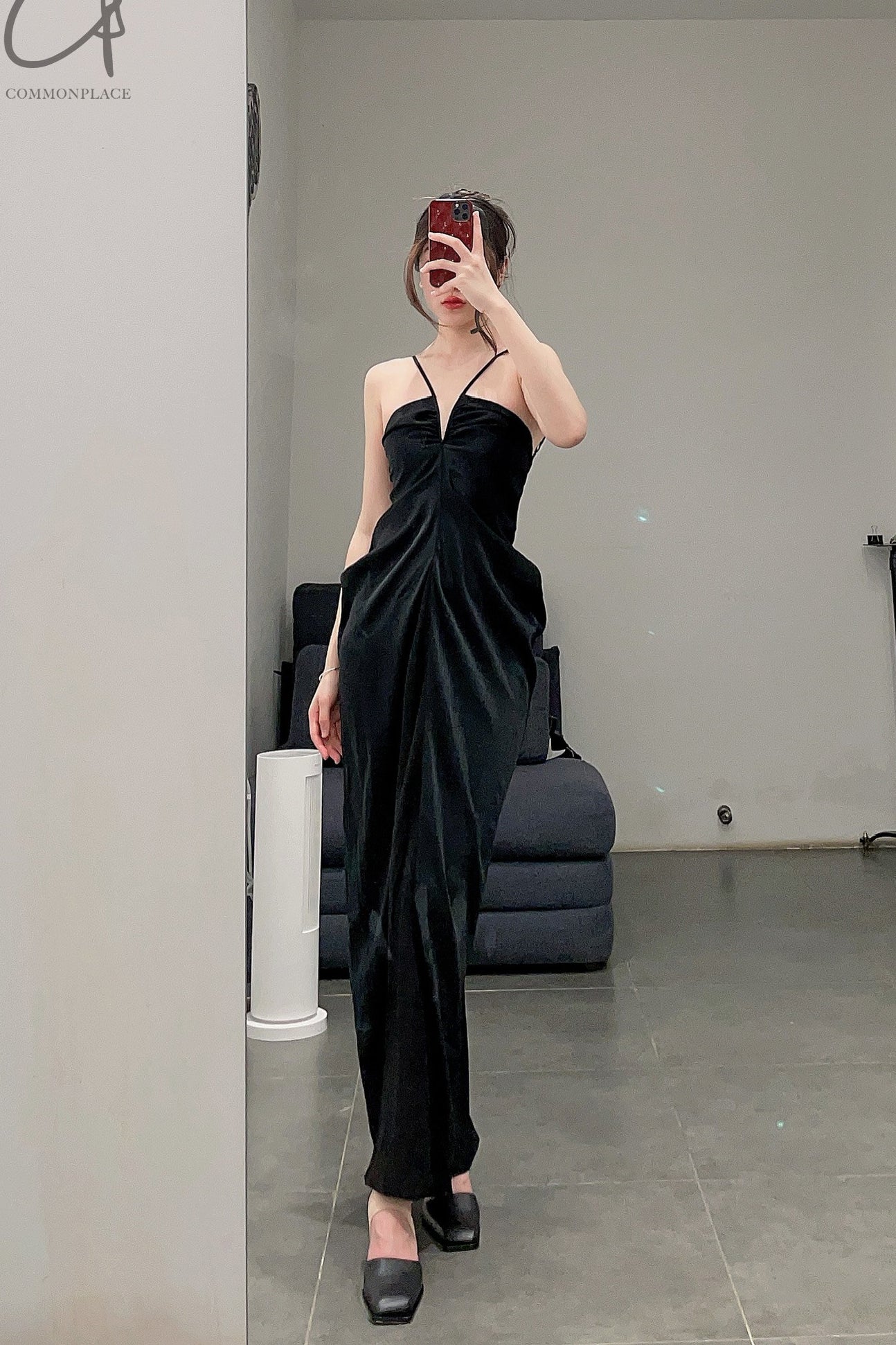 OUDE WAAG Chiffon Panel Drape Dress OW-23SS-DS12 Black - Image 14