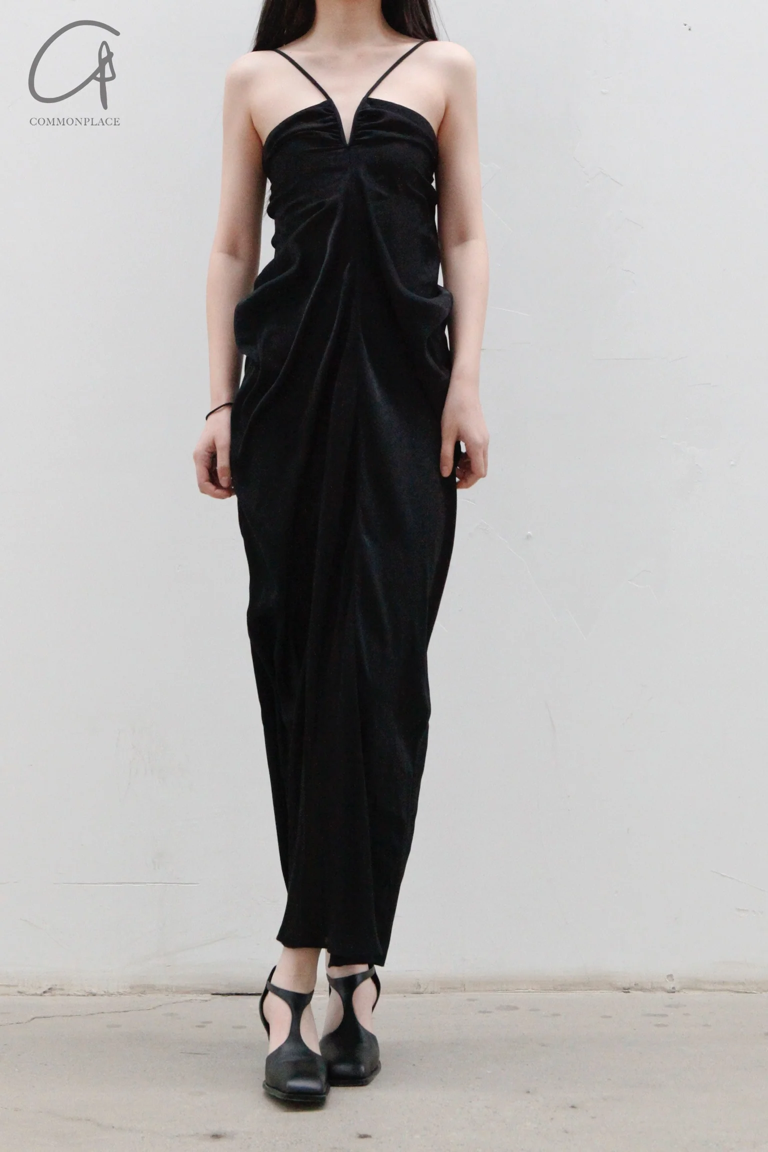 OUDE WAAG Chiffon Panel Drape Dress OW-23SS-DS12 Black - Image 5