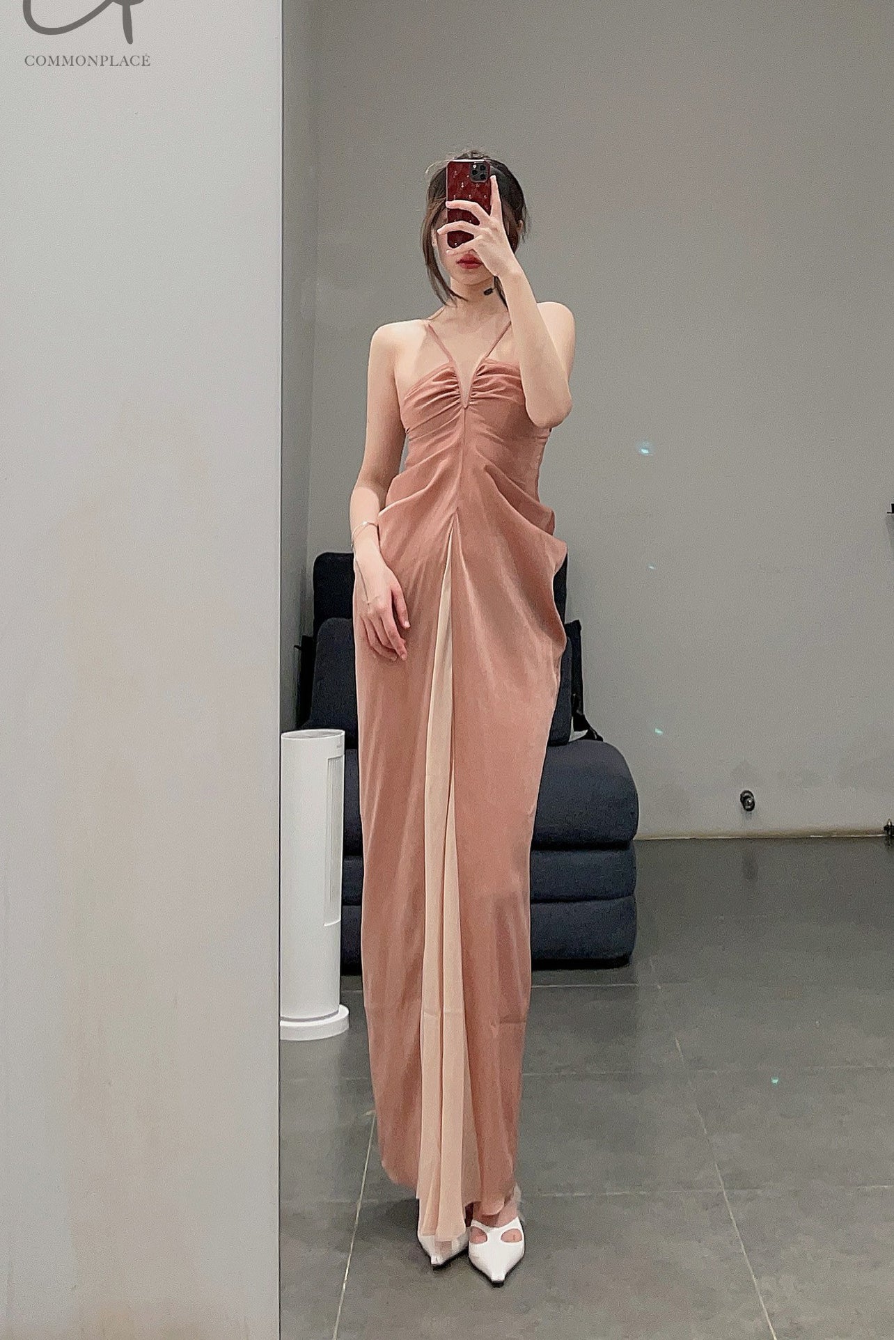 OUDE WAAG Chiffon Panel Drape Dress OW-23SS-DS12 Pink - Image 12