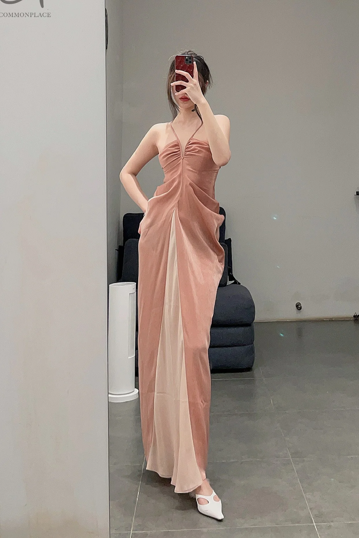 OUDE WAAG Chiffon Panel Drape Dress OW-23SS-DS12 Pink - Image 13