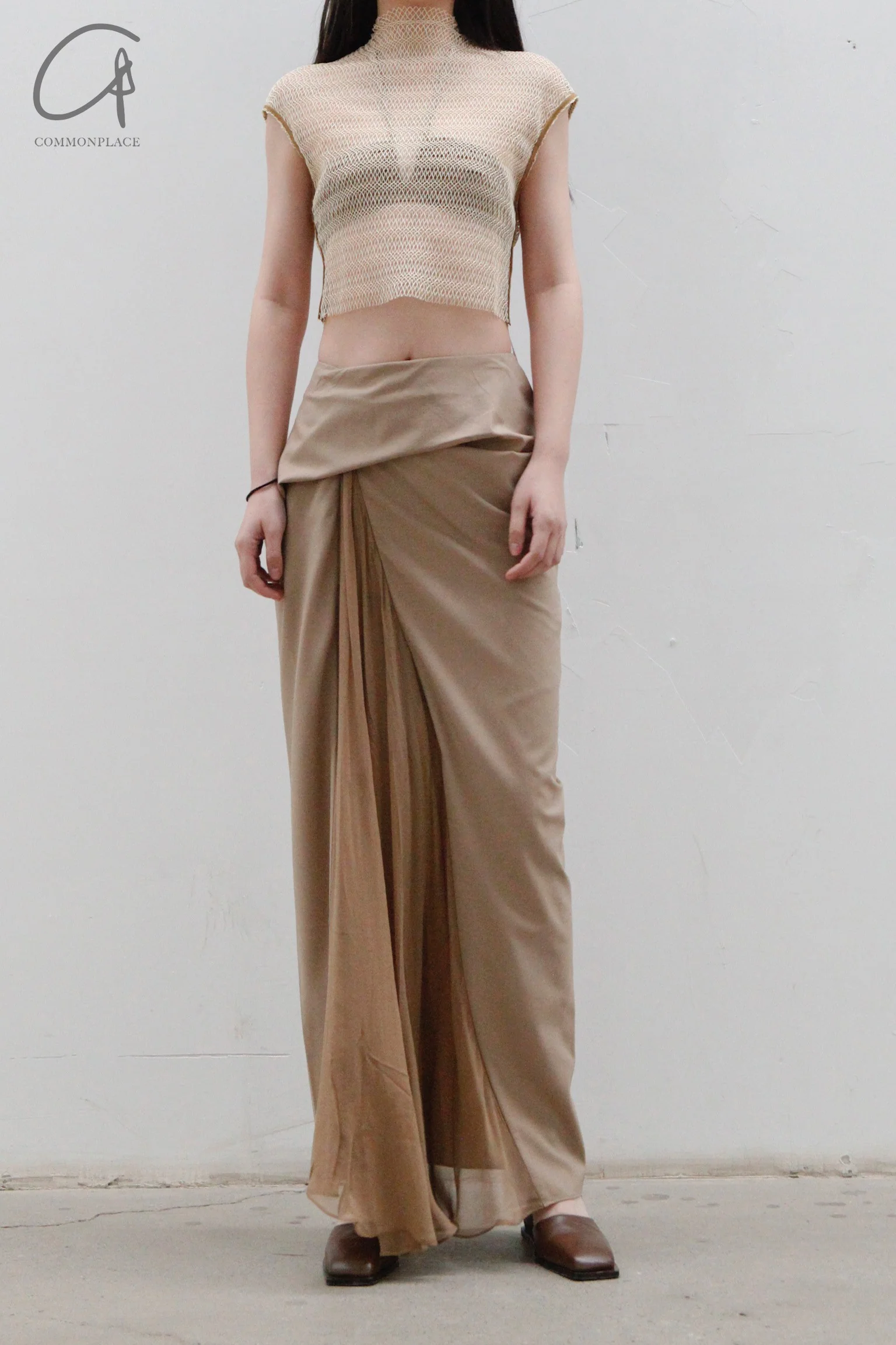 OUDE WAAG Chiffon panel draped skirt OW-23SS-SK12 Khaki - Image 5