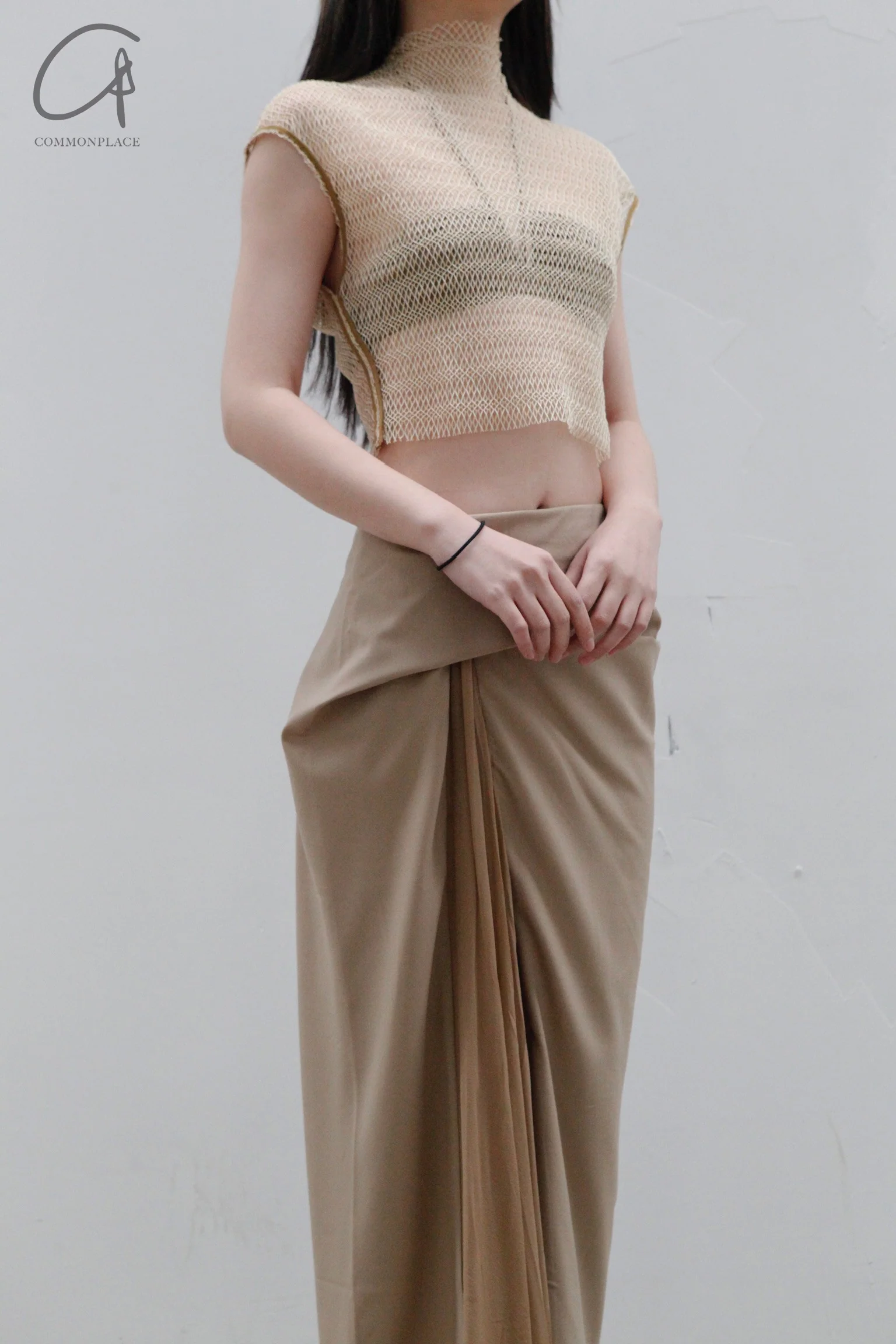 OUDE WAAG Chiffon panel draped skirt OW-23SS-SK12 Khaki - Image 7