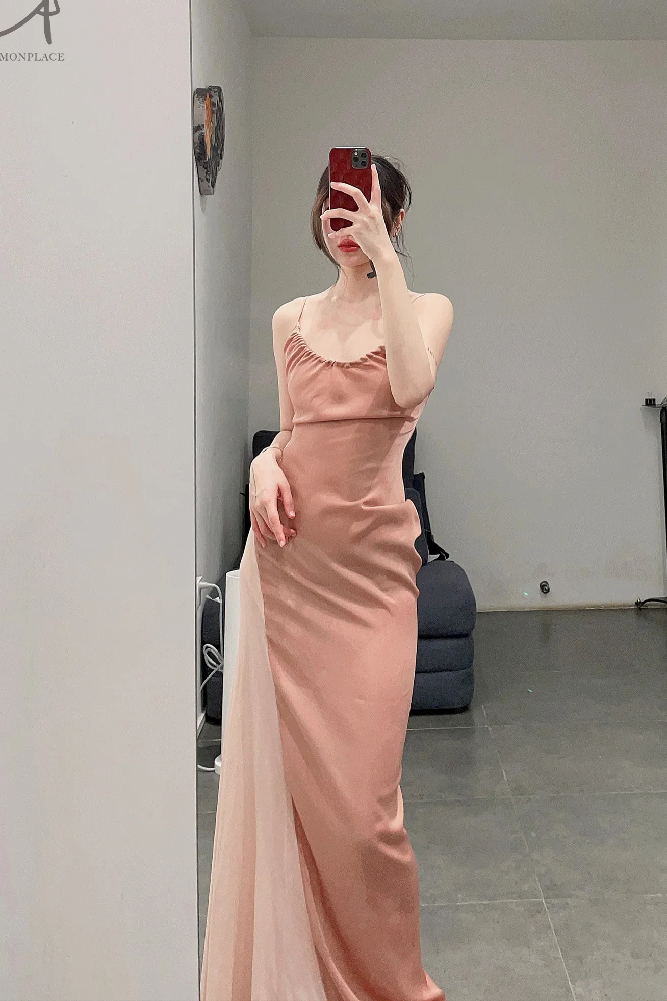 OUDE WAAG Chiffon Stitching Sling Dress OW-23SS-DS10 Pink - Image 10