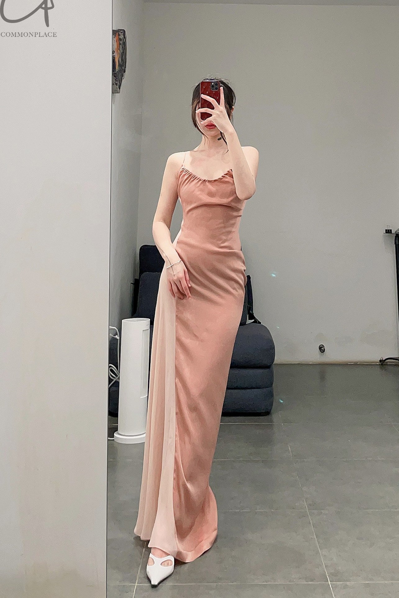 OUDE WAAG Chiffon Stitching Sling Dress OW-23SS-DS10 Pink - Image 11