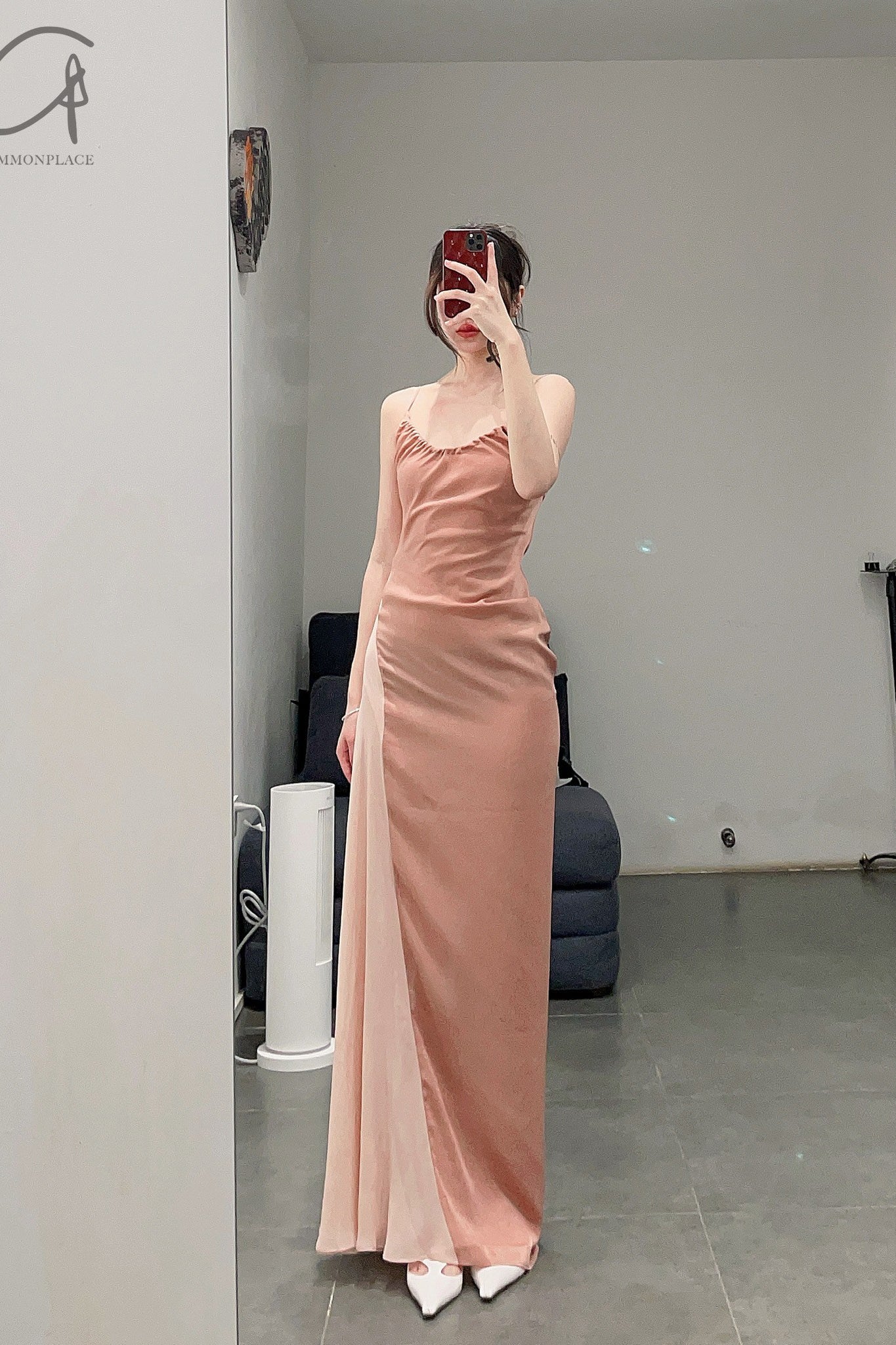 OUDE WAAG Chiffon Stitching Sling Dress OW-23SS-DS10 Pink - Image 12